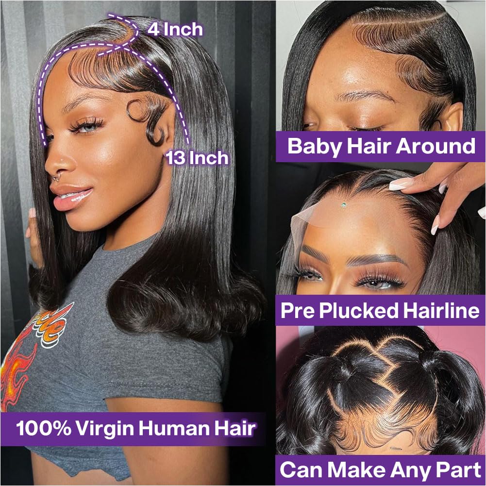 HIRIREMY Straight Lace Front Wigs Human Hair Pre Plucked 13x4 HD Lace Frontal Wigs Wear and Go Glueless Wigs Human Hair for Black Women 180% Density Natural Hairline with Baby Hair 18 Inch