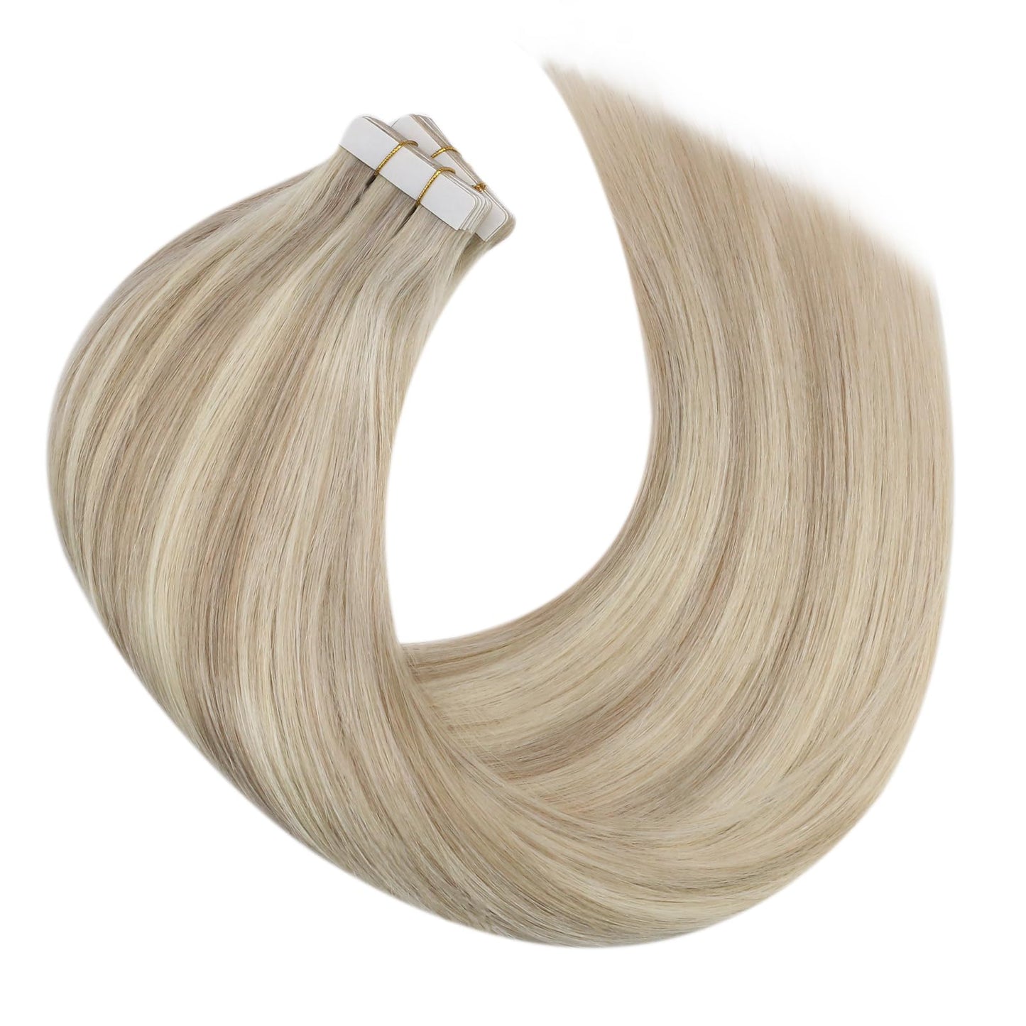 Moresoo Tape in Hair Extensions Human Hair Blonde Highlight 18 Inch Remy Tape in Extensions Human Hair Ash Blonde Mixed with Blonde Hair Extensions for Women Tape in Human Hair #P18/613 20Pcs 50g