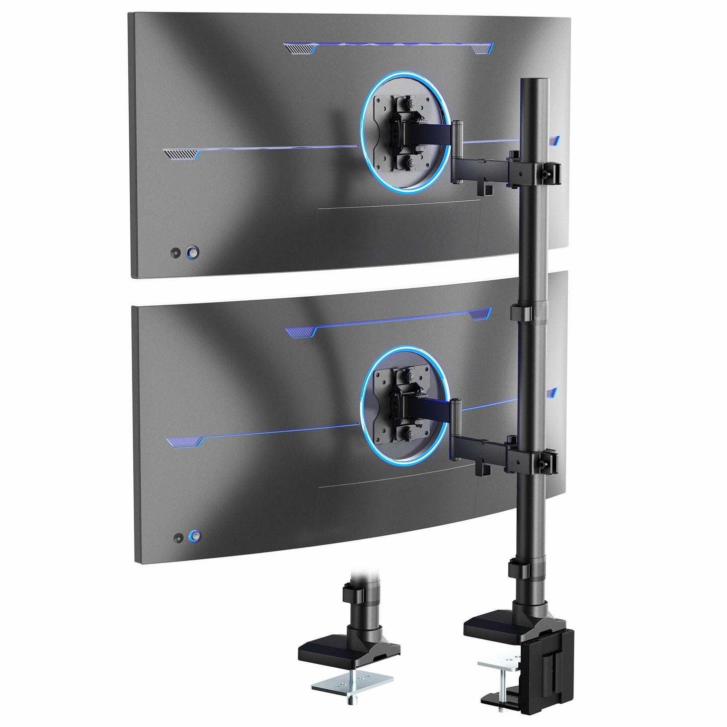VIVO Dual Vertically Stacked Ultra-Wide Monitor Desk Mount with Extension Arms, Extra Tall Heavy Duty Adjustable Stand for 2 Ultrawide Screens up to 109cm, 23kg Capacity, Black, STAND-V202T