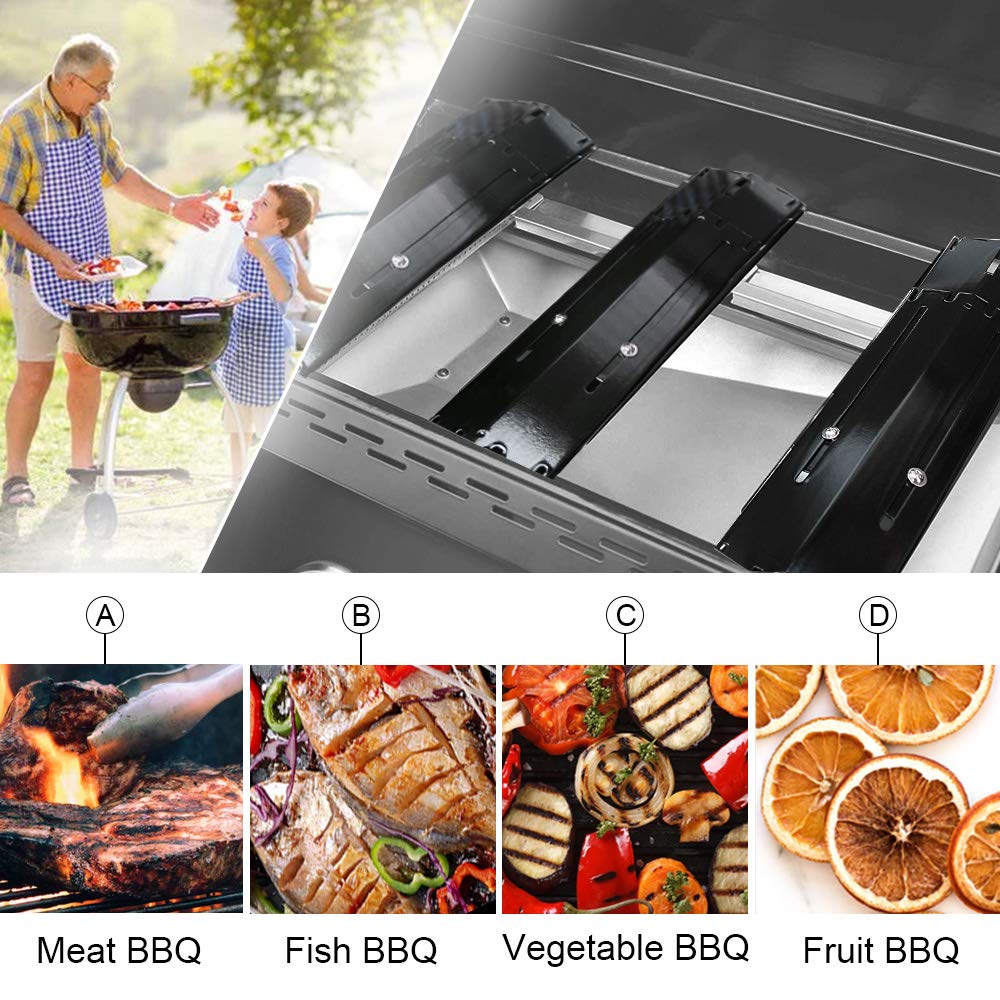 Outspark Universal Heat Plate Shield, Heat Tent, Flavorizer Bar, Burner Cover, Flame Tamer Replacement Parts for Gas Grill,Adjustable Extends from 11.75" up to 21",4 Pack,Porcelain Steel