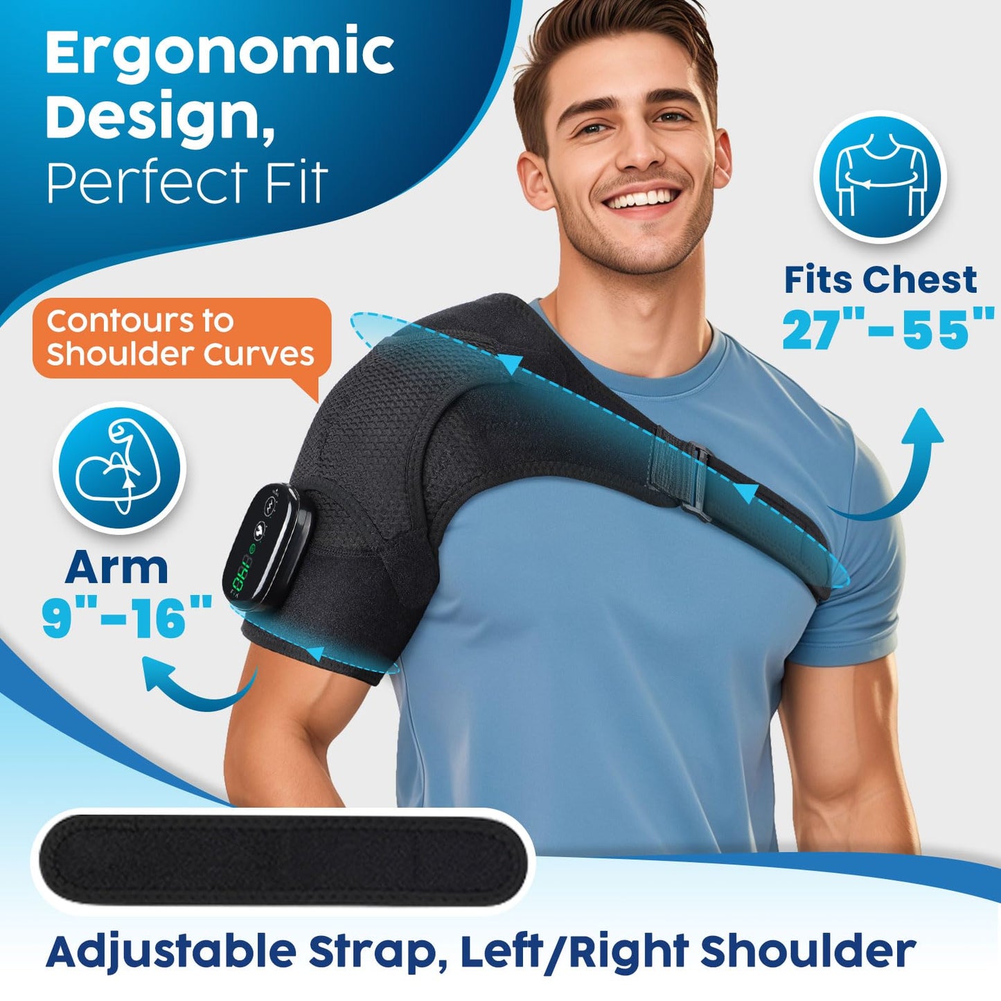 Cordless Shoulder Heating Pad, Heated Shoulder Wrap with Vibration, Left Right Shoulder Massager Heated Shoulder Brace for Women Men, Shoulder Heating Pads Shoulder Massager with Heat