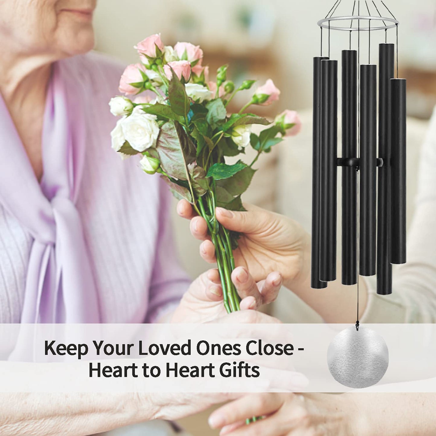 ASTARIN Large Wind Chimes Outdoor Deep Tone,45Inch Sympathy Wind Chimes with 6 Tubes Tuned Relaxing Melody,Memorial Wind Chimes Large for Mom,Garden Decor,Black