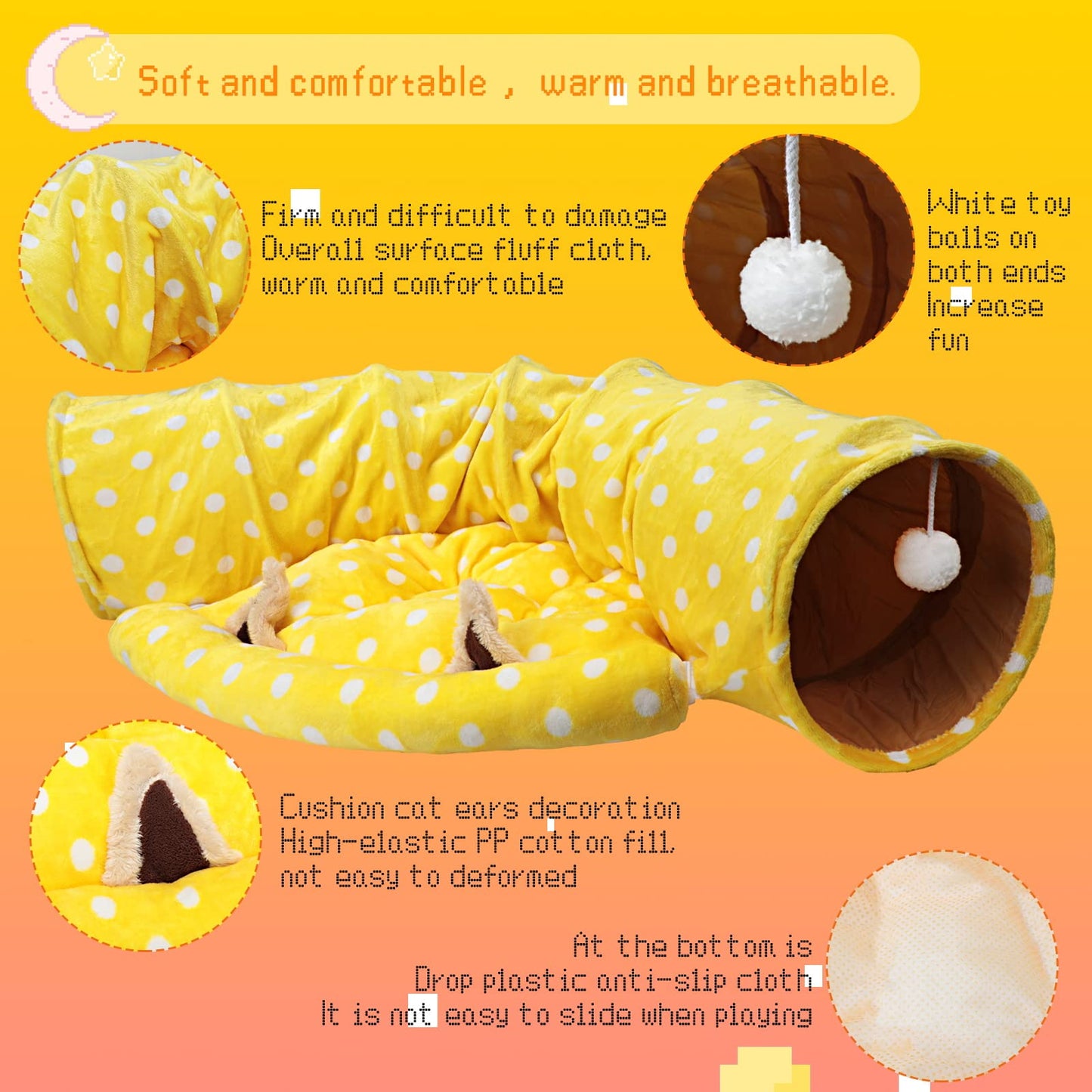BWOGUE Bunny Tunnel Bed, 2-in-1 Collapsible Tunnel Tubes Toys with Removable Mat Hideout for Cats Kittens Rabbits Guinea Pigs Kitty