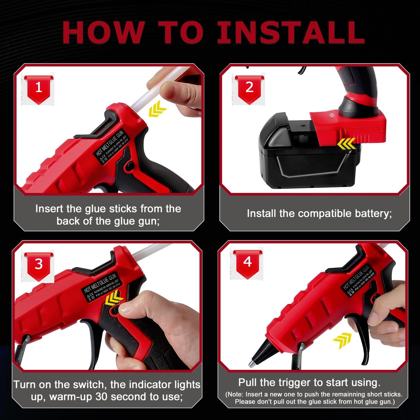 Cordless Hot Glue Gun Suitable for Milwaukee 18V Li-ion Battery, 30s Quick Preheat Hot Melt Glue Gun with 30 Pcs Glue Sticks(7 * 150mm) for Arts & Crafts & DIY & Repairs(Tool Only)