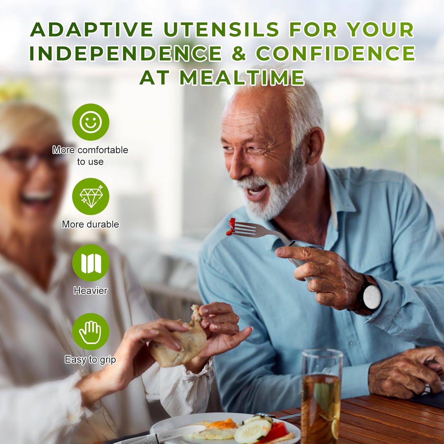 4-Piece Adaptive Utensils Set for Parkinson’s & Hand Tremors – 42° Angled, 2.5 oz Weighted Silverware – Easy-Grip Utensils for Seniors & Arthritis (Fork, Knife, Spoon)-(Right-Handed)