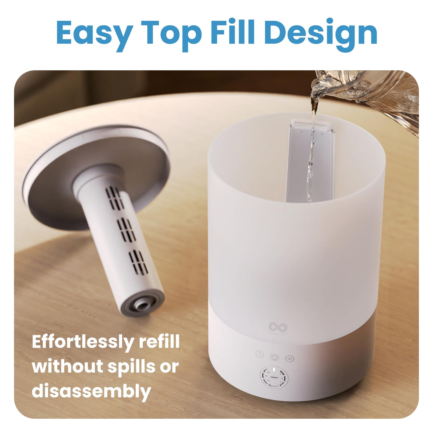 Everlasting Comfort 2.5L Top Fill Humidifiers for Bedroom - Quiet Easy to Fill & Clean, 24HR Runtime, Night Lights, Timer, Corded Cool Mist Humidifier, Auto Shut-Off, Essential Oil Diffuser