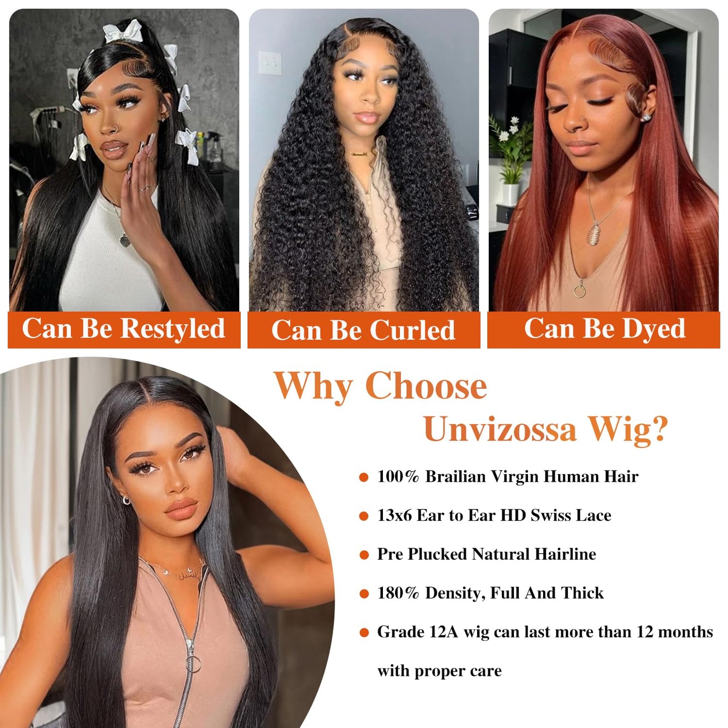 13x6 Lace Front Wigs Human Hair for Women 180 Density HD Transparent 24 Inch Straight Lace Front Wigs Human Hair Pre Plucked Glueless Lace Frontal Wigs Natural Black Color