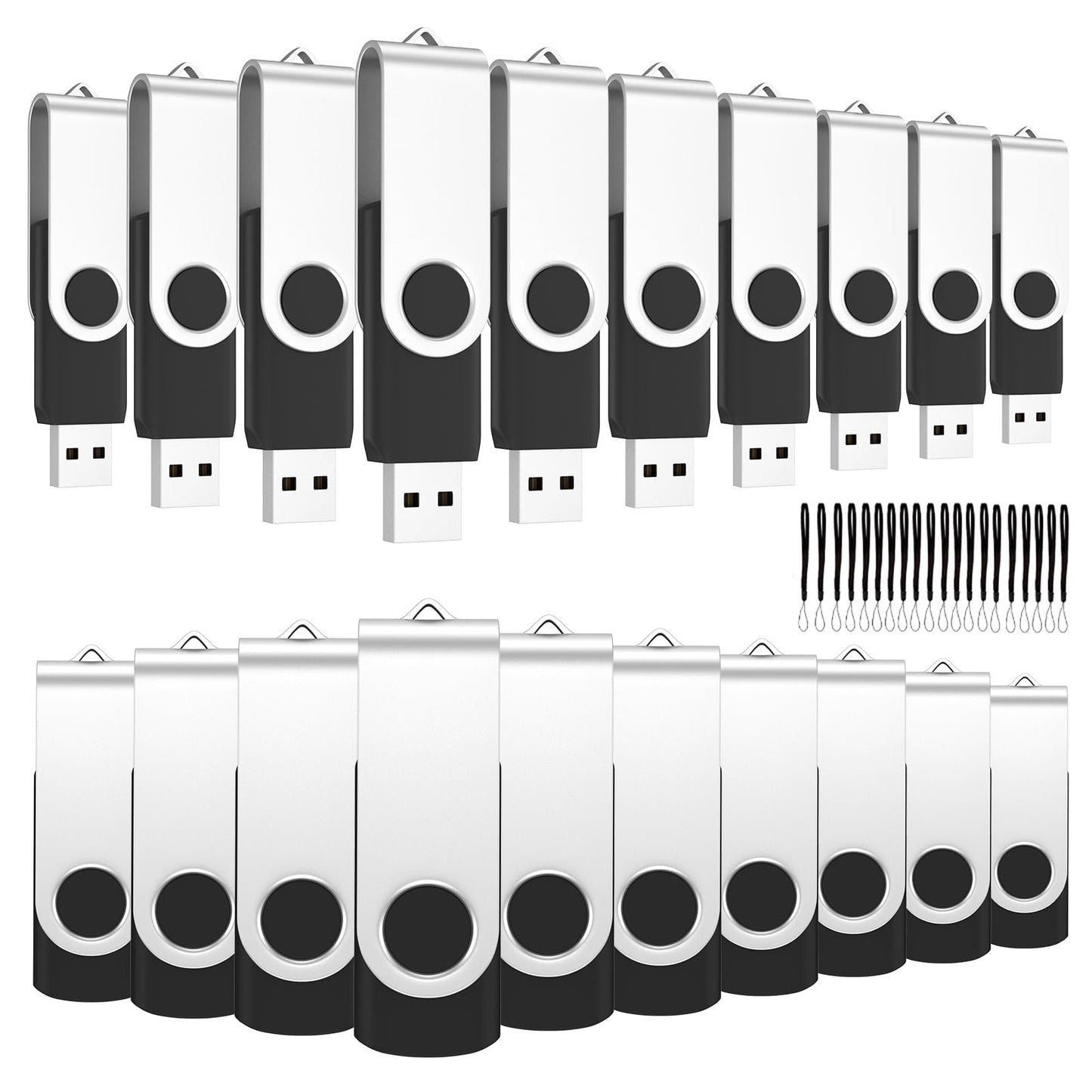 ABLAZE USB Stick 16GB 50 Pack, USB 2.0 Flash Drive 16GB with Lanyards Swivel Thumb Drives Bulk Memory Stick 50PCS (Black)