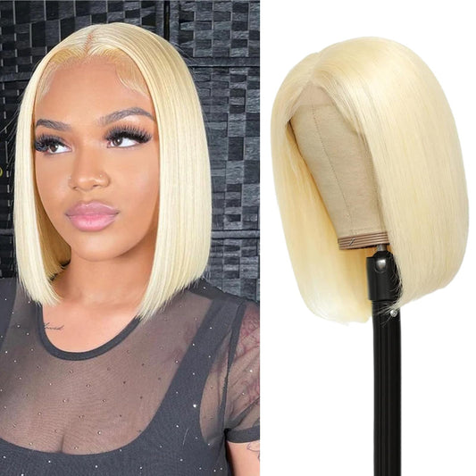 Bob Wig Human Hair 13x4 Lace Front Wigs Human Hair Pre Plucked with Baby Hair 150% Density Short Bob Wigs for Women Straight Bob Frontal Wigs Human Hair Natural Color(10inch, 613color bob wig)