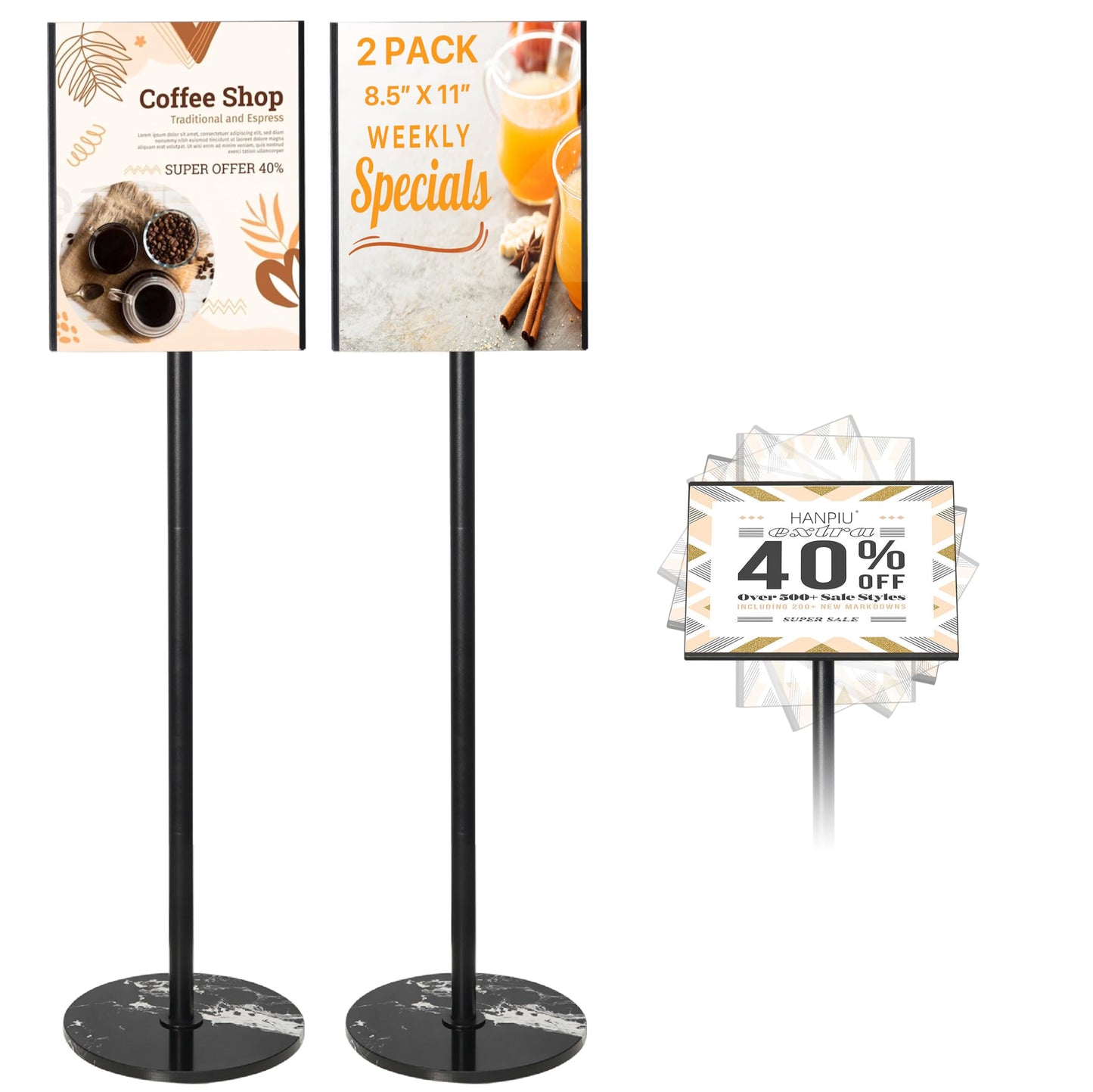 HANPIU 2 Pack Sign Holder 8.5 x 11 Inch Poster Sign Stand - Rotating Sign Display Stand for Business Store Supermarket Advertising Signs Holder Floor Stand Adjustable Sign Holders Stand Vertical and Horizontal View