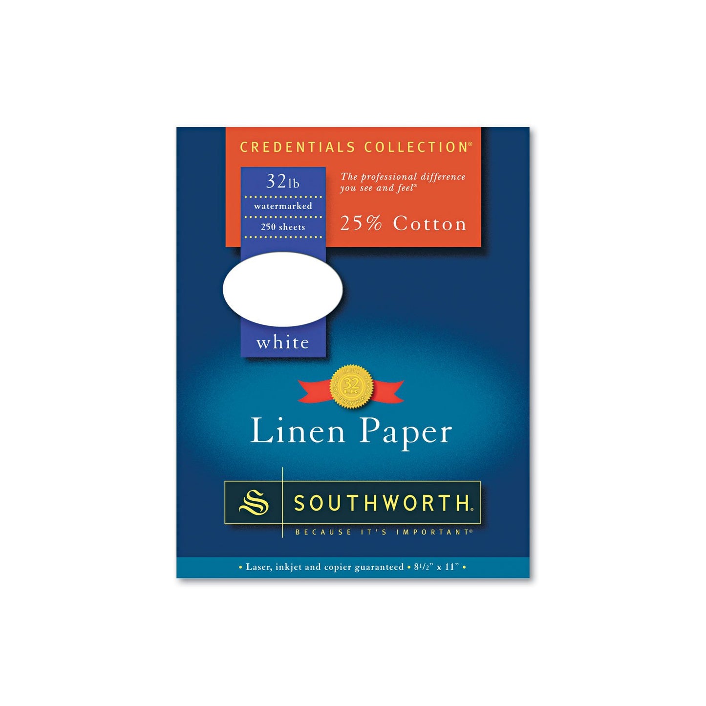 Southworth 25% Cotton Linen Business Paper, 8.5 x 11 Inches, 32 lb, White, 250 Sheets per Box (J558C)