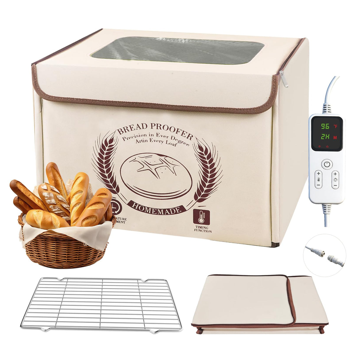 AICNLY Foldable Dough Proofer Box – Bread Proofing Box with 77-122℉ Temp Control & 48H Timer, Insulated Fermentation Chamber for Sourdough, Yogurt, Pizza & Kombucha