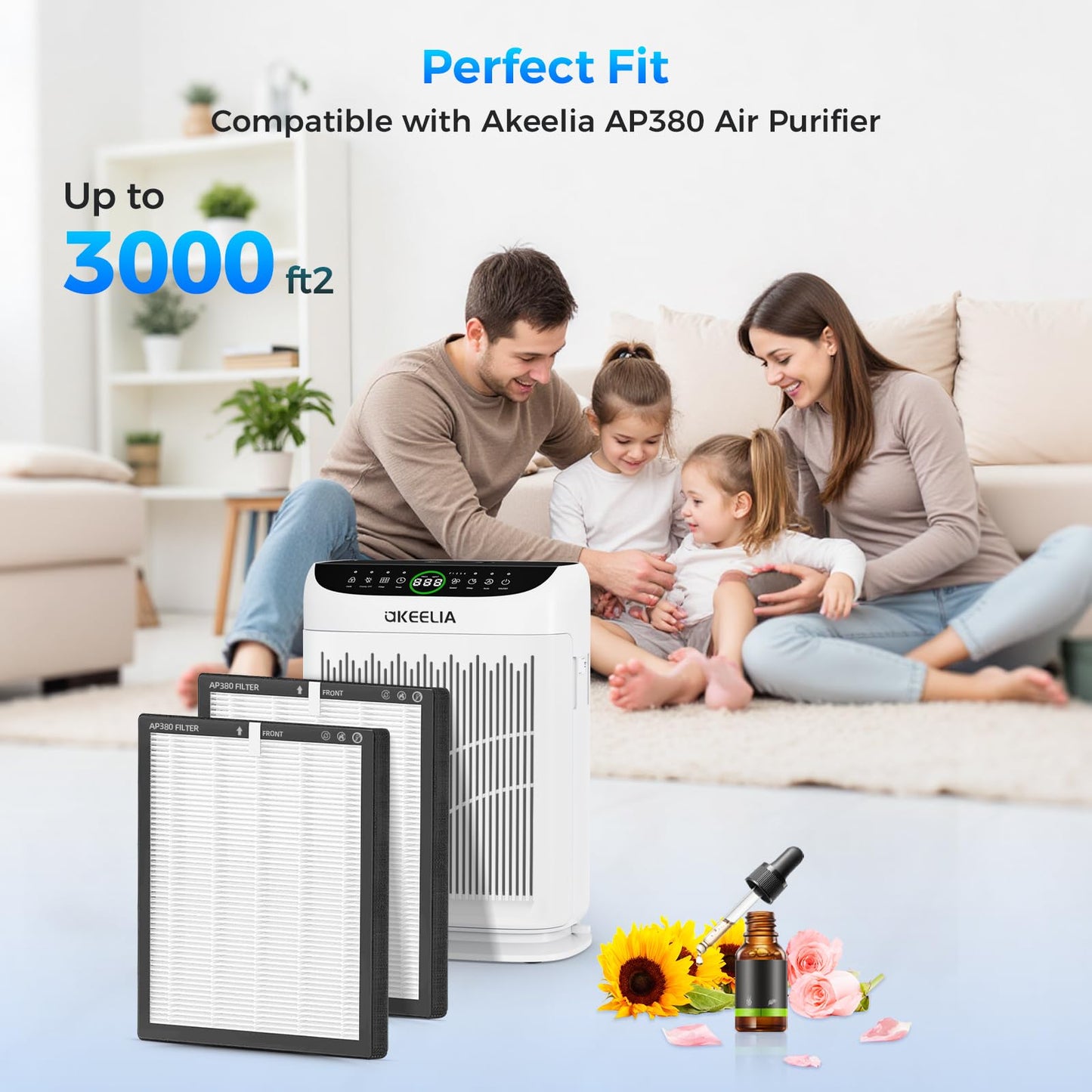 Air Purifier Replacement Filter for Akeelia AP380 Air Purifier, 3-in-1 H13 True High-Efficiency Activated Carbon Filter, 2-Pack