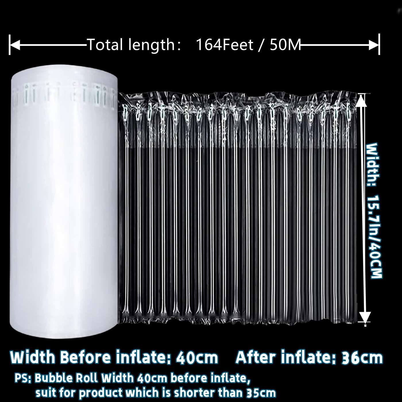 Large Bubble Cushioning Wrap Roll packing - 15.8Inch X164Feet Inflatable Bubble Column Wrap Package Air Pillow for heavy duty with Free Pump, Inflatable Packing material Shipping Supplies