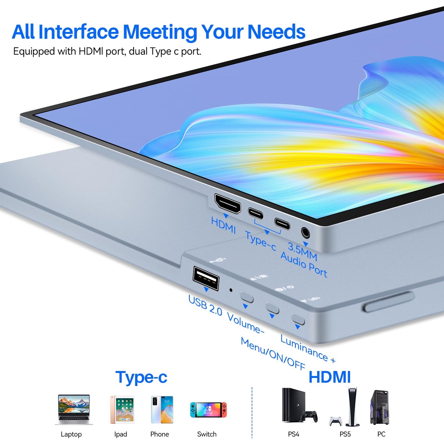 14 Inch Touchscreen Portable Monitor Metal Bezel, Slim Full HD 1200P FHD with HDR, Eye Protection, Integrated Speakers, External Second Screen with Holster for Laptop, PC, PS5, Mac, Xbox