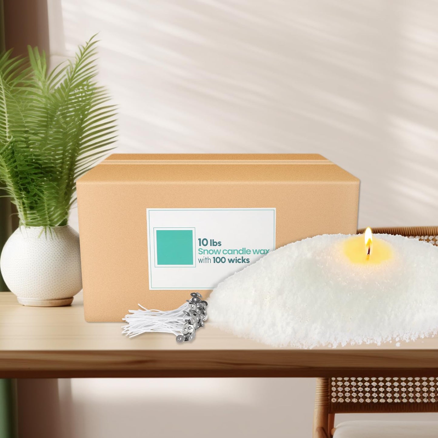 10 lb Natural Pearl Wax Sand DIY Set with 100 Wicks, Reusable, Continuous Burning, Unscented Candle Powder, Designed for Handmade Candles, Wedding Celebrations and Party Decorations.