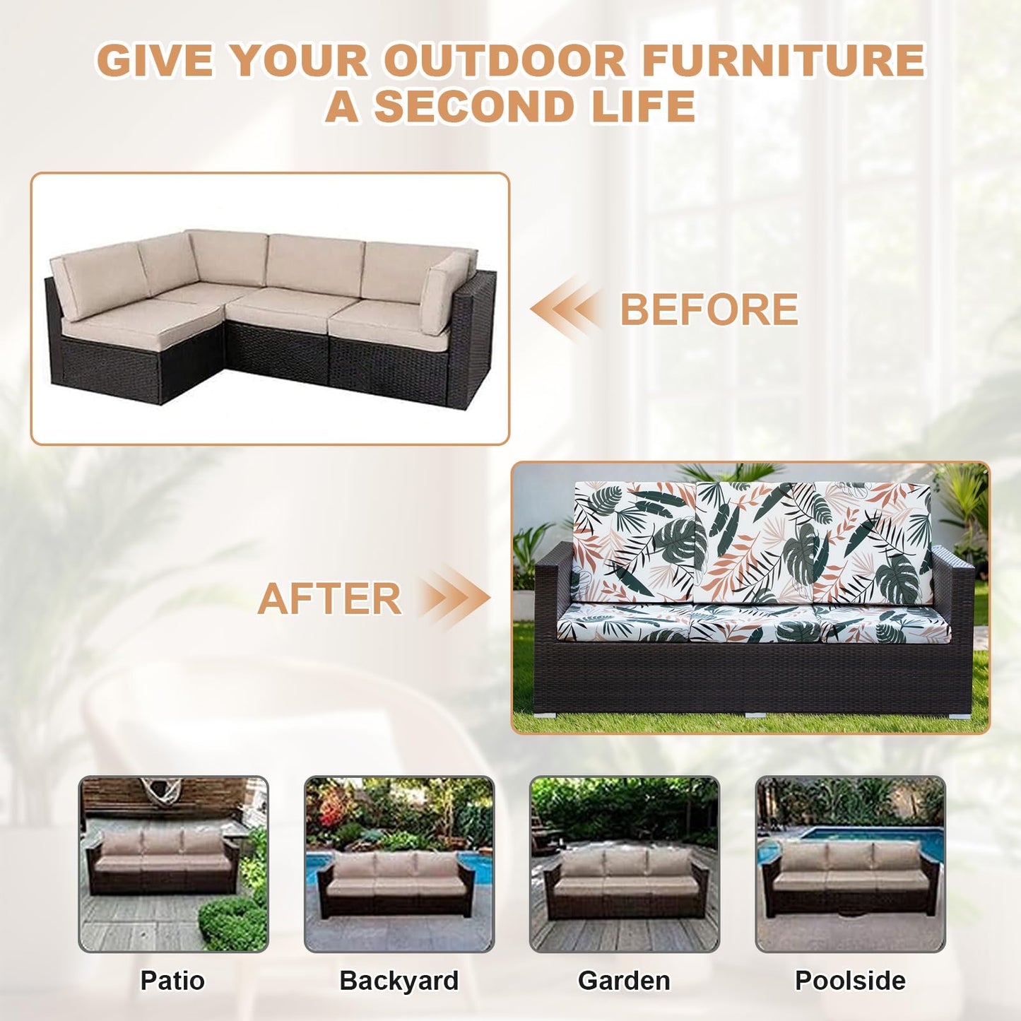 8 Pcs Outdoor Couch Covers, Patio Sofa Cushion Covers-Stretch Print Slipcovers,Washable Sofa Chair Seat Cushions Slipcovers for Indoor & Outdoor Furniture