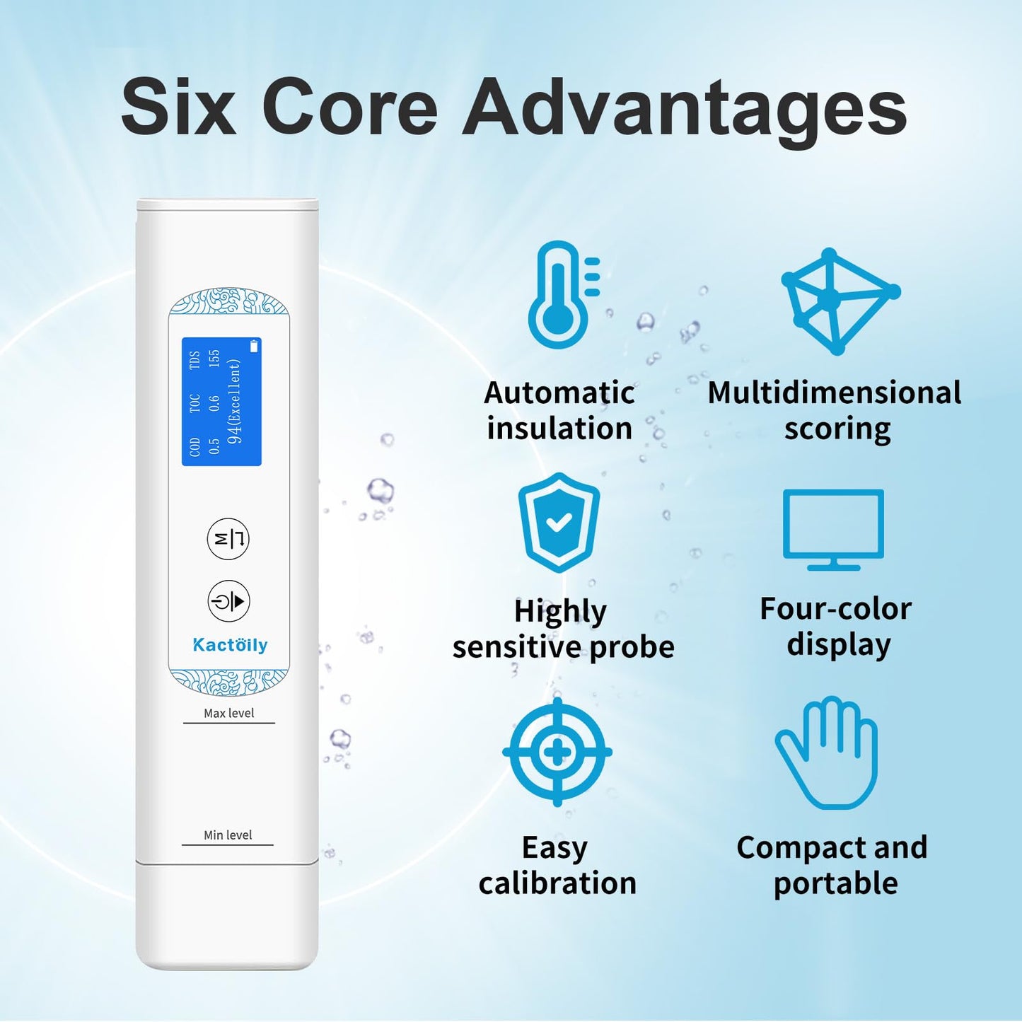 6 in 1 Water Testers for Drinking Water, Accurate Digital Pool Water Tester, UV275/TOC/COD/EC/Temp/TDS Meter Digital Water Tester for Well, Tap Water, Aquarium
