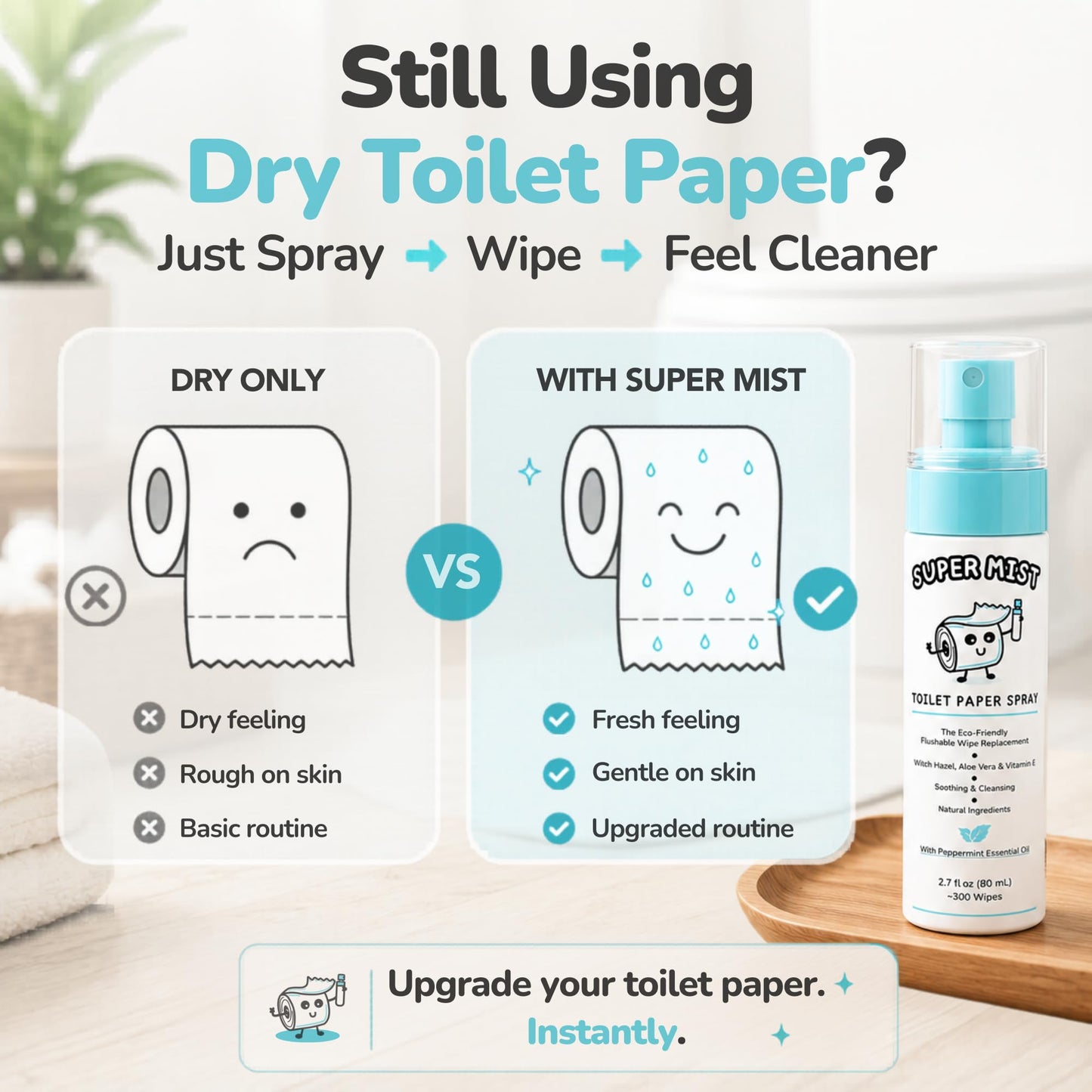 Super Mist Toilet Paper Spray Refill (500mL) – Upgrade Toilet Paper for a Fresher, Cleaner Feel | A Better Hygiene Experience | Soothing Witch Hazel & Aloe Formula | Refills 6+ Bottles