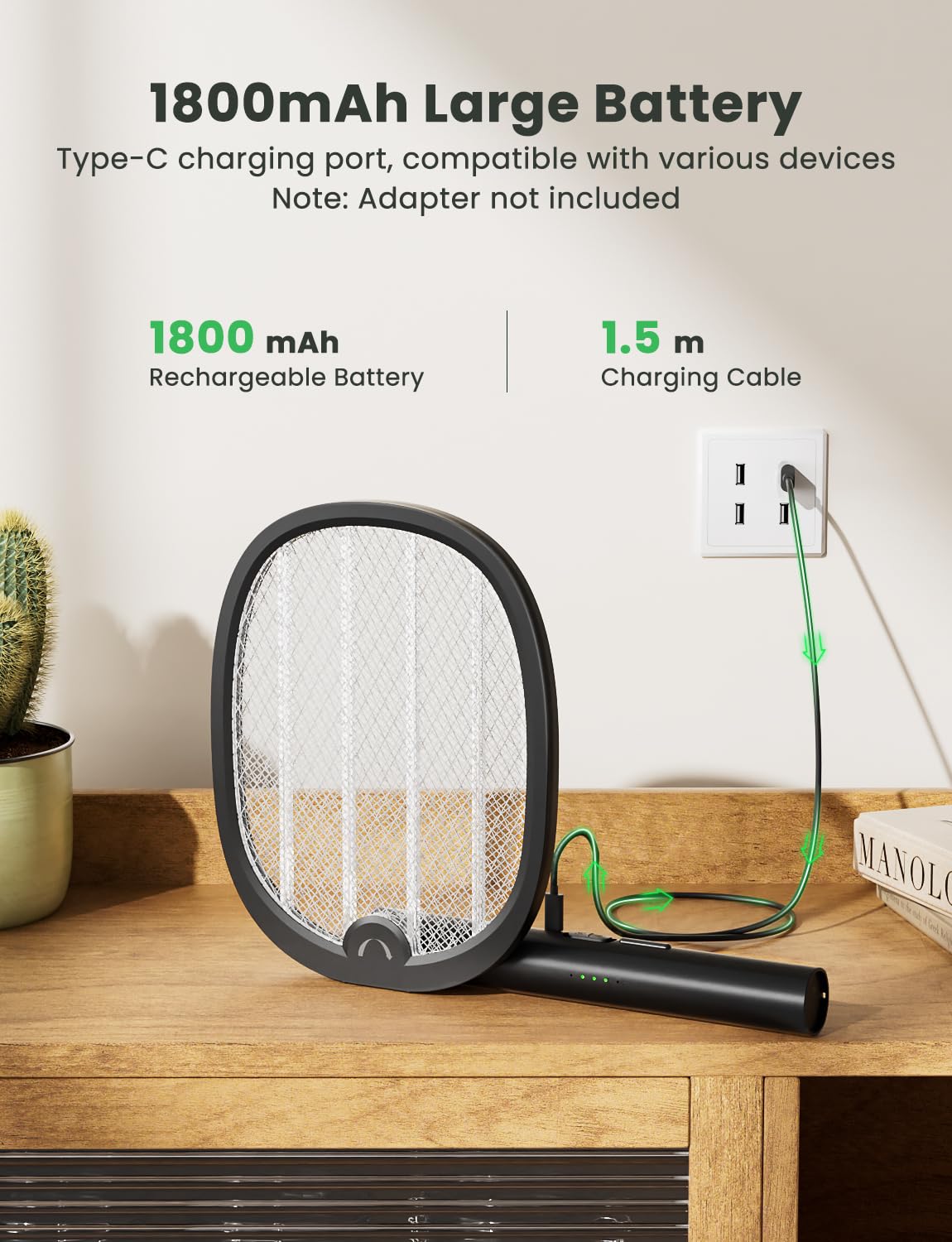 YISSVIC Fly Swatter Electric Bug Zapper Racket 4000 Volt Rechargeable Fly Zapper Indoor Outdoor Dual Modes with Attractant Light (Black 2 Pack)