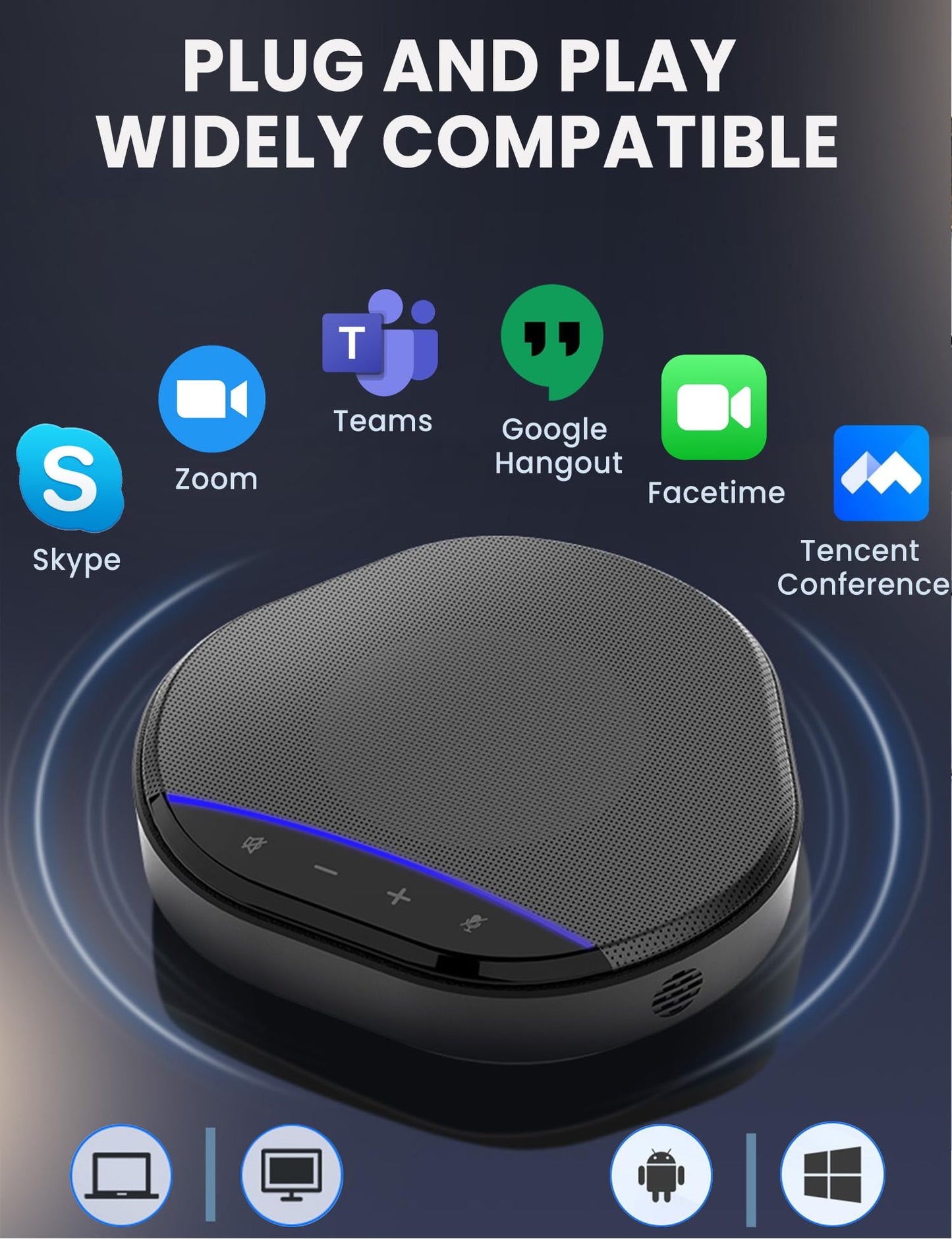Conference Speaker and Microphone, 360° Enhanced Voice Pickup with 2 AI Mics, Echo & Noise Reduction, USB-C Plug & Play Speakerphone for Zoom Skype Teams Calls, for Home Office and Meeting Room
