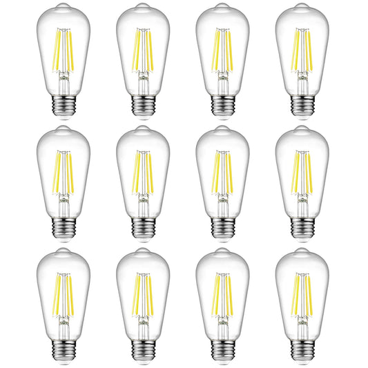 Ascher 12-Pack Vintage LED Edison Light Bulb 60W Equivalent, Decorative Antique Filament Light Bulbs with 80+ CRI, Cool White 4000K, 700 Lumens, E26 Base, Non-Dimmable