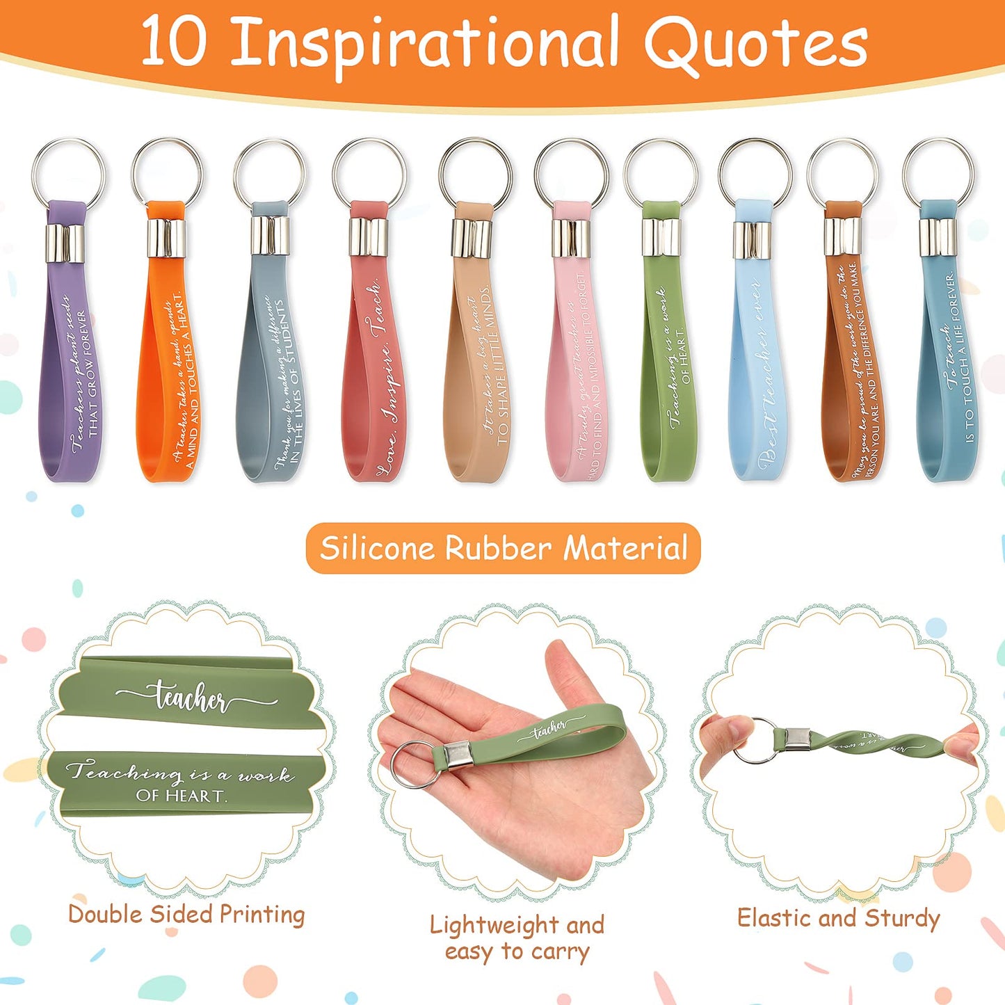 Fumete 20 Pcs Teacher Gift Inspirational Rainbow Makeup Bag Rainbow Silicone Keychains Bulk Zipper Canvas Teacher Pencil Pouch for Employee Appreciation Thank You Gifts Thanksgiving Christmas