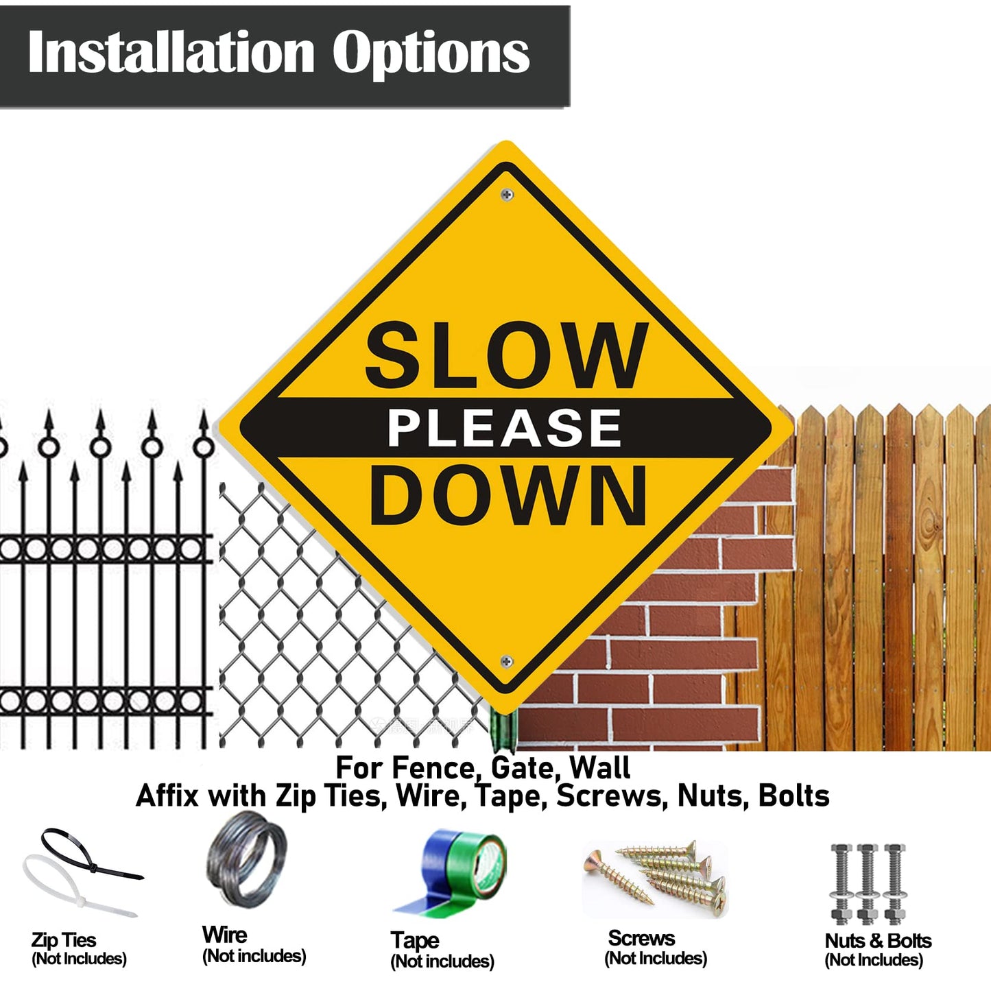 Clotide 4 Pack Please Slow Down Sign. 12 x 12 Inches Reflective Aluminum Sign, Waterproof, Weatherproof, Scratch and UV Resistant. Easy to Mount Indoor or Outdoor use