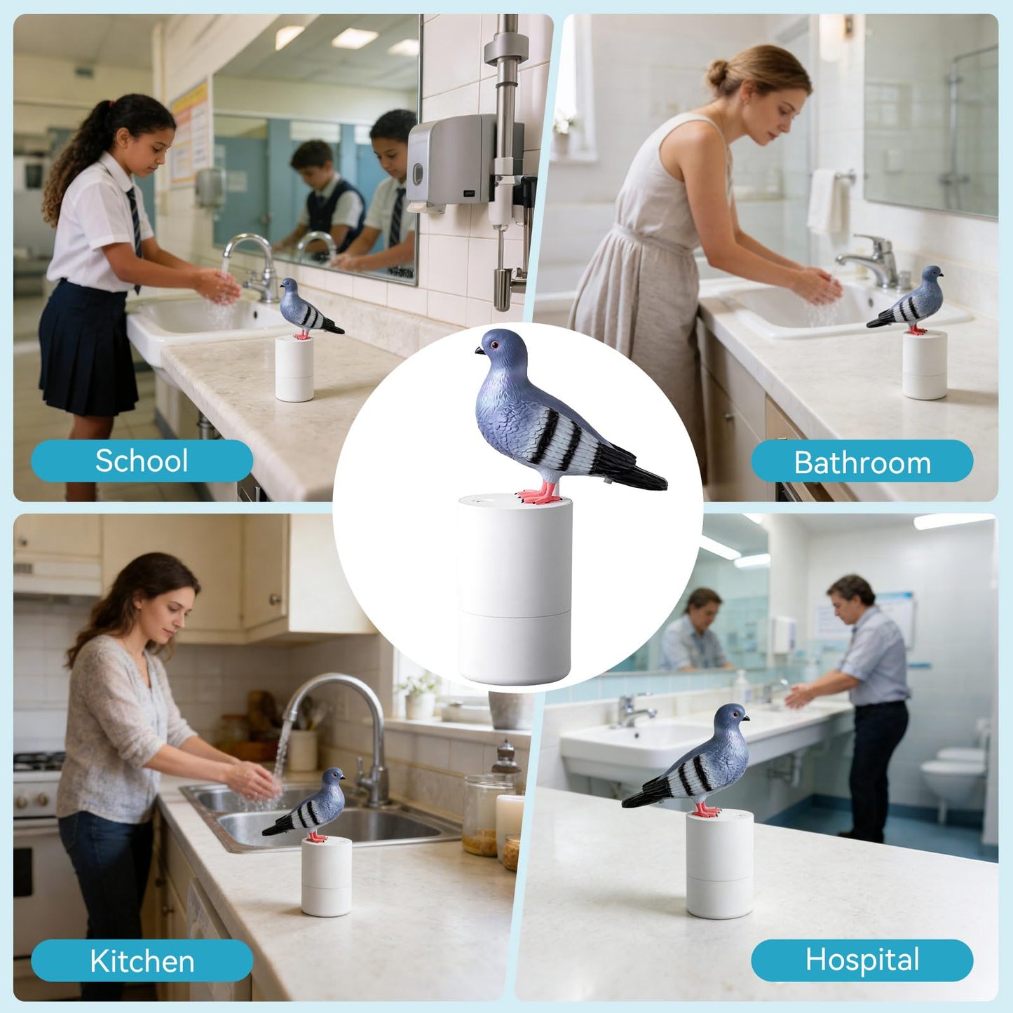 Automatic Foam Soap Dispenser, Pigeon Touchless Foaming Hand Soap Dispenser Automatic Induction Refillable Bird Shaped for Kitchen Bathroom Restaurant Office