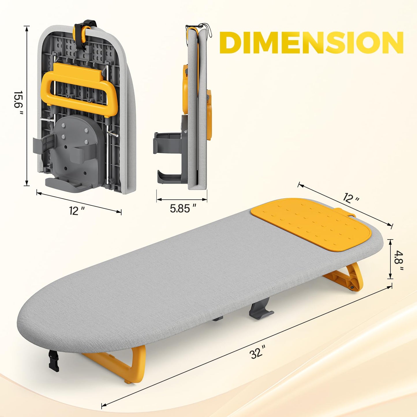 KINGBOARD Tabletop Ironing Board with Iron Holder, 12" x 32" Small Ironing Board with Ironing Mat, Foldable Mini Iron Board, Easy Storage for Travel & Dorm, Grey