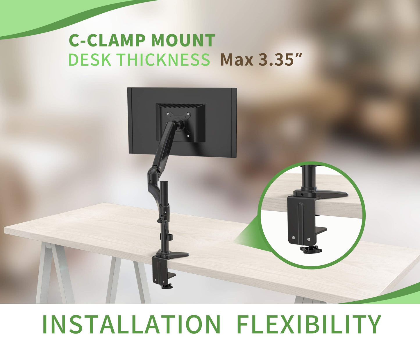 SHOPPINGALL Fully Adjustable Single Gas Spring LCD Monitor Arm Desk Mount Stand with Swing Arm for 15"-32" Monitor, Both Desk Clamp and Grommet Mounting Options in The Box - SA-GM112D-Black