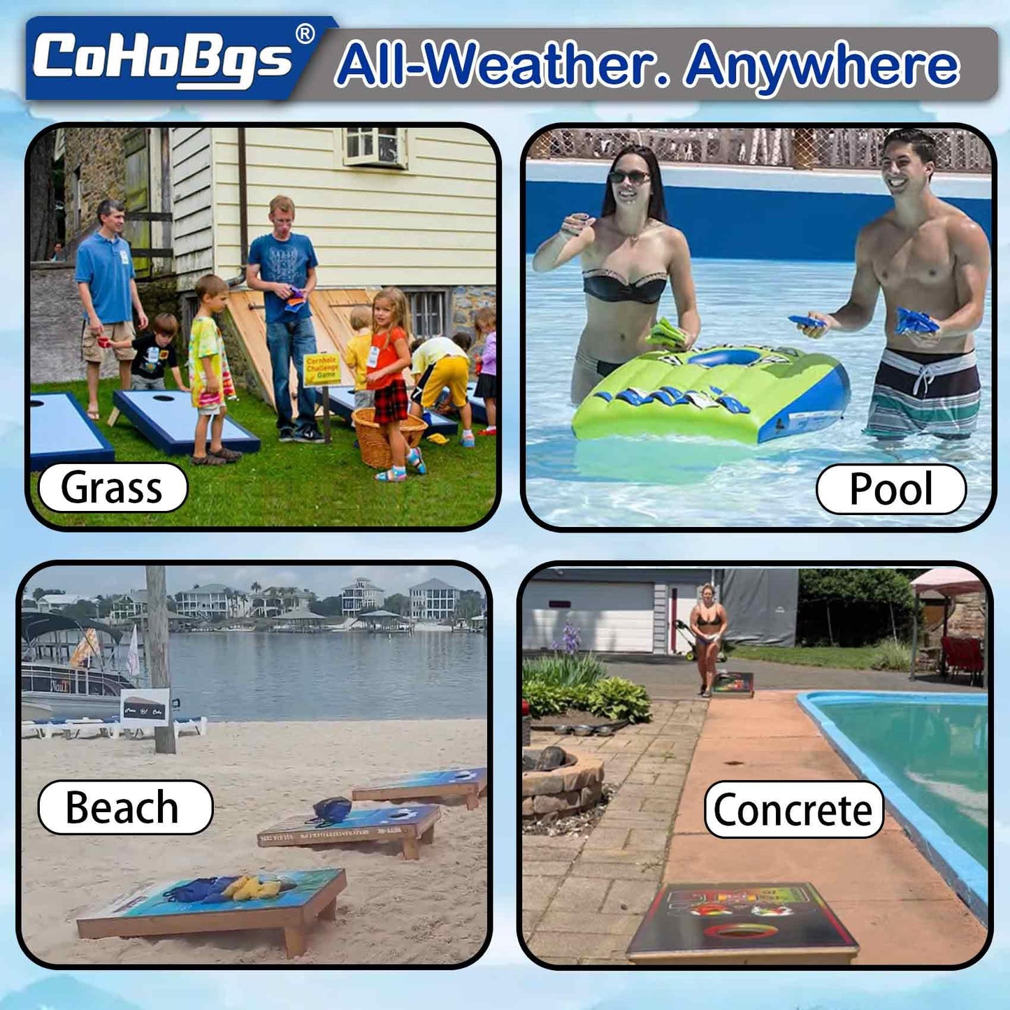 CoHoBgs Dual Sided Cornhole Bags, Professional Regulation Corn Hole Bags Set of 8, All Weather Cornhole Corn Hole Bean Bags Includes Carry Case