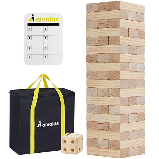 Aivalas Giant Timber Blocks Games, 56 Blocks Large Tower Outdoor Indoor Game - Includes Carry Bag and Scoreboard, Wood Stacking Yard Game Grows from 2Ft to Over 4.2Ft for Kids Adults Family
