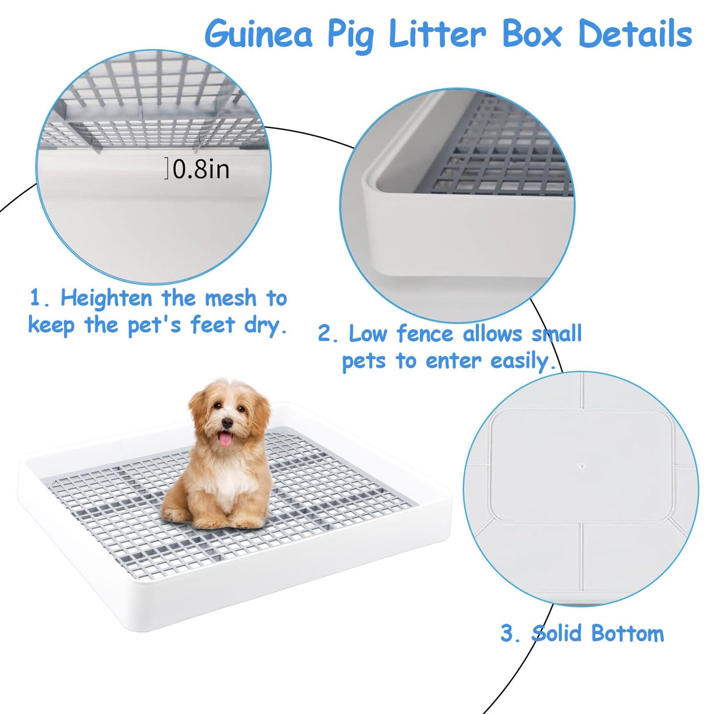2 Pcs Rabbit Large Litter Box with Grate, Guinea Pig Training Litter Box for Cage, Rectangular Rabbit Litter Pan Pet Toilet for Rats, Hamsters, Small Animals (14.5 x 11.8 x 2.6 Inch)