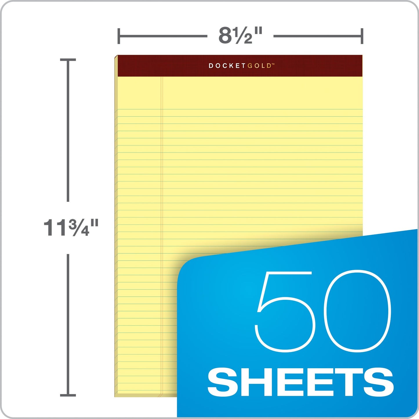 TOPS Docket Gold Writing Tablet, 8-1/2 x 11-3/4 Inches, Perforated, Canary, Narrow Rule, 50 Sheets per Pad, 6 Pads per Pack (63941)