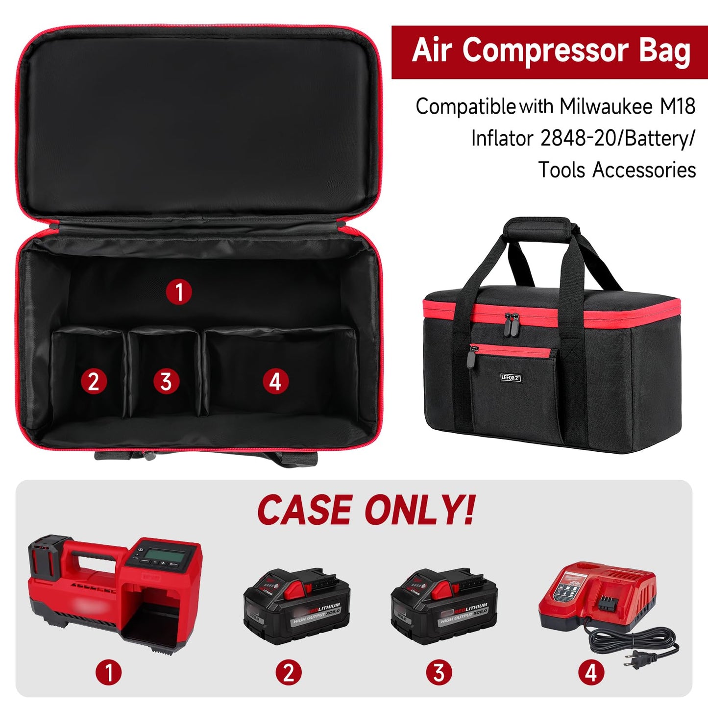 Air Compressor Bag Compatible with Milwaukee M18 Inflator 2848-20, Air Pump Carrying Case Box Fits for Milwaukee Tools Accessories,Tire Inflator Holder for Battery Pack 18V 3.0 to 9.0 Ah (Case Only)