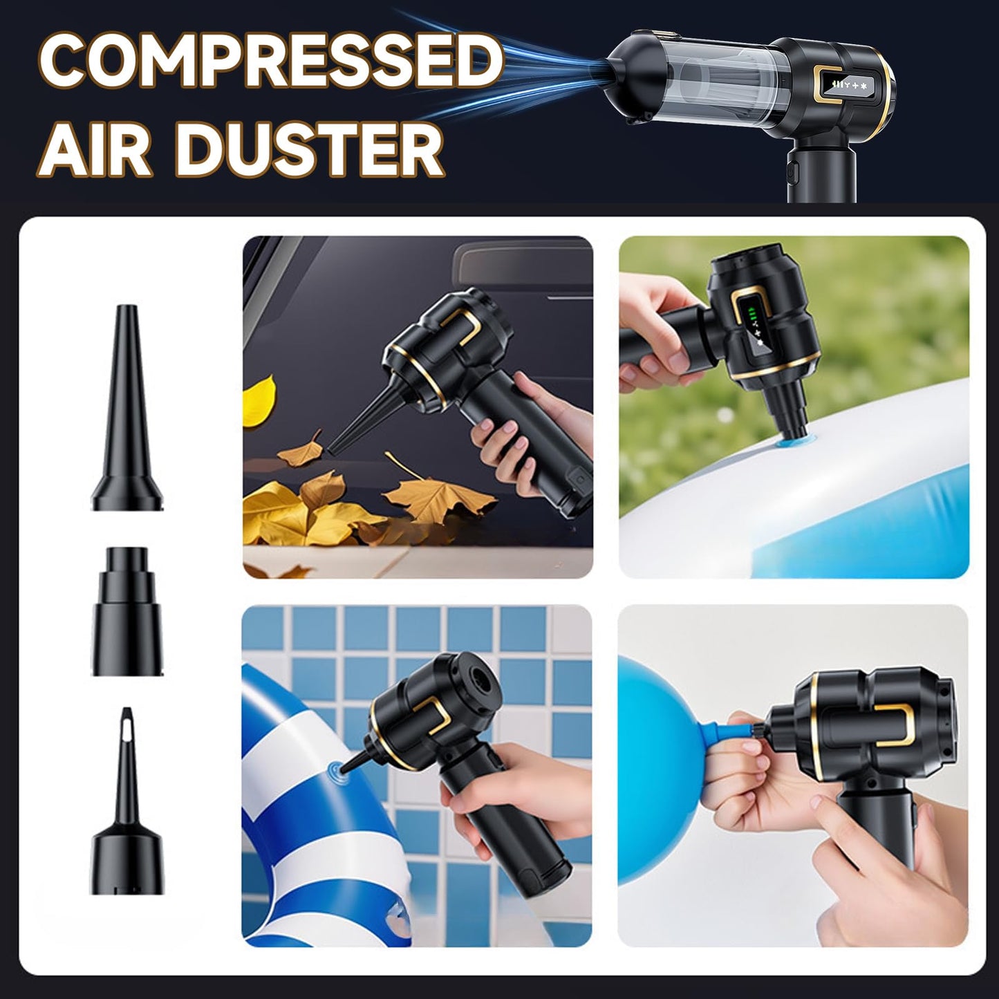 Car Vacuum Cleaner Cordless with Battery and 3-Segment Display,23000PA High Power Mini Vacuum Cleaner,Rechargeable Handheld Vacuum Cleaner,Portable Vacuum for Pet Hair, Home, Office