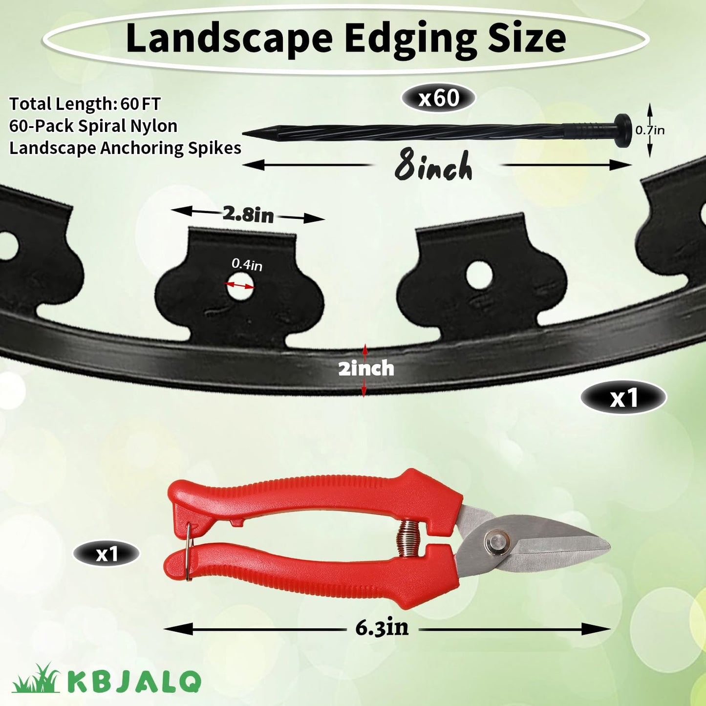 KBJALQ Landscape Edging 2 Inch Tall with Spiral Nylon Anchoring Spikes and Scissors,Plastic Garden Edging Border for DIY Garden,Grass,Lawn Edging,Yard (60 FT)