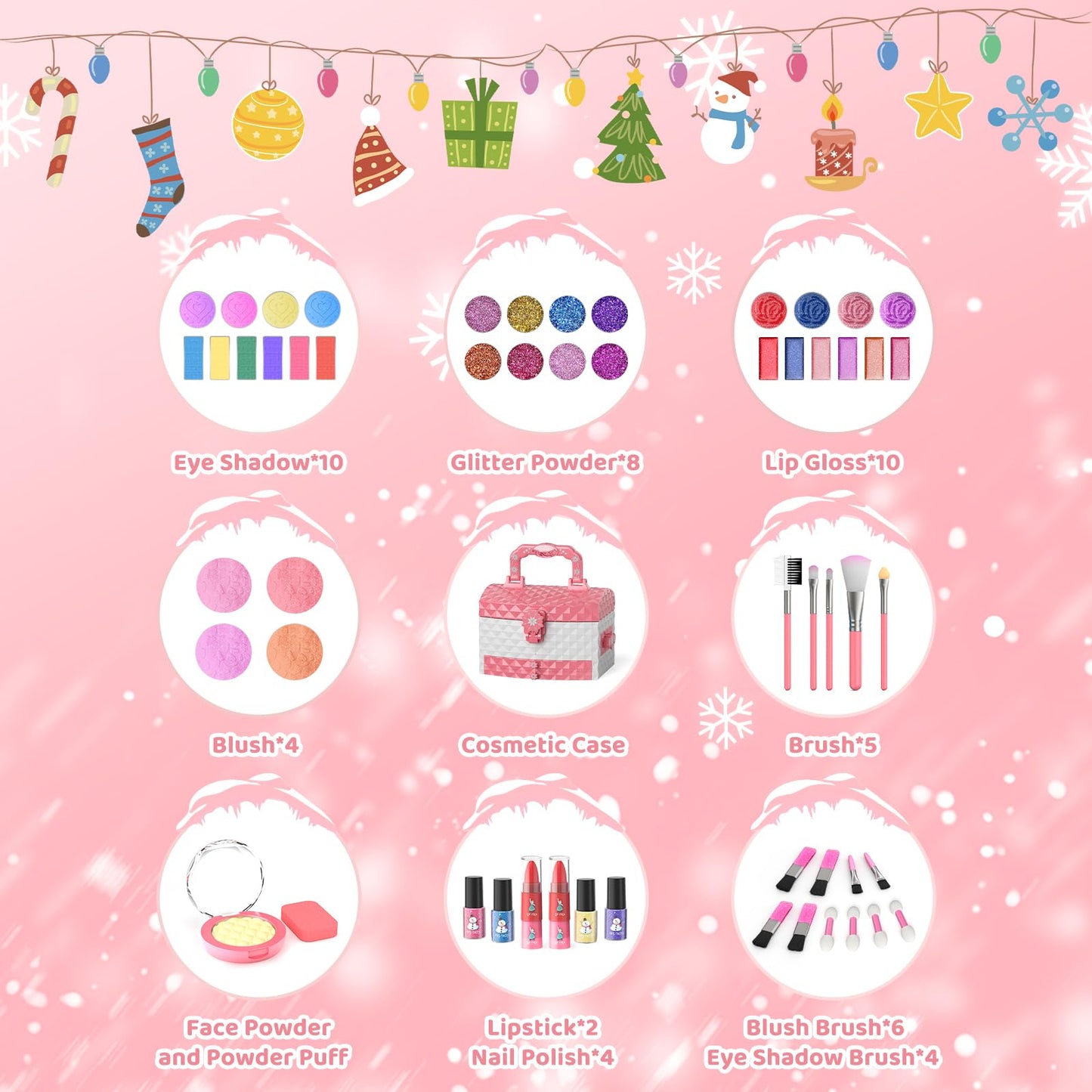 GirlsHome Kids Makeup Kit for Girls 56 Pcs Washable Real Cosmetic, Non-Toxic Frozen Toys Toddler Makeup Kit, Frozen Princess Dress up Kit Christmas & Birthday Girl Gift for 3-12 (Frozen Pink)