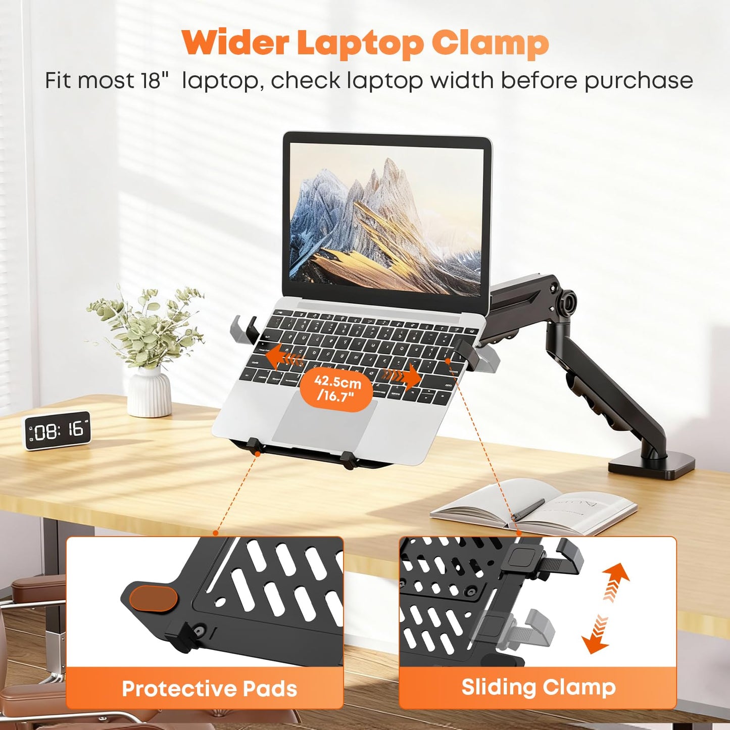 PUTORSEN Laptop Arm Mount for Desk, Fits Max 18'' Notebook and 17-40'' Monitor, Monitor Mount with Adjustable Laptop Tray, Holds up to 26.4lbs, VESA 75/100mm