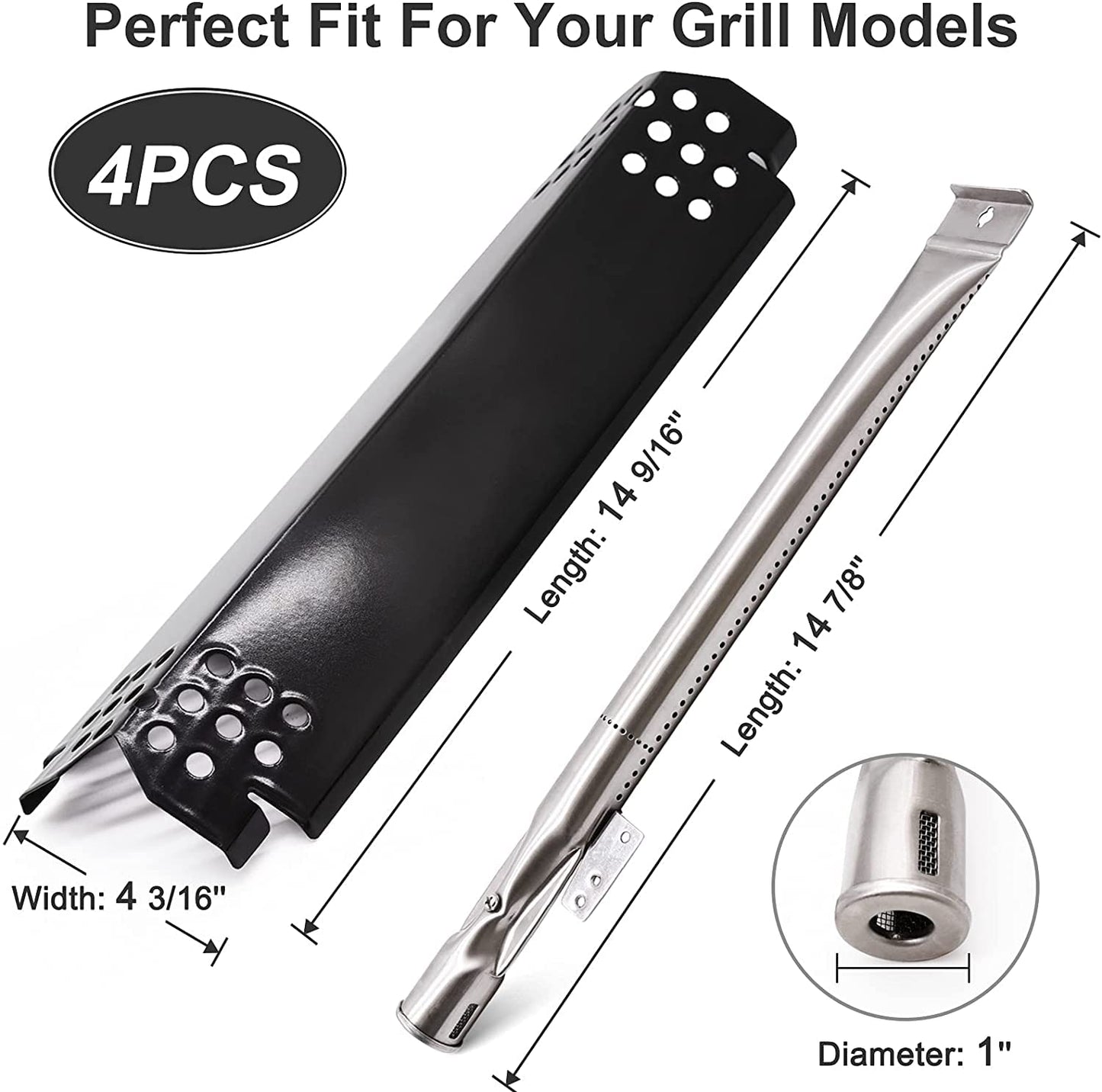 Criditpid Barbecue Replacement Parts for Nexgrill 720-0830H 720-0783E 720-0888 720-0888n, 4-Pack Heat Plate Shields Grill Burners Igniters Parts for Nexgrill 4 Burner 720-0830H