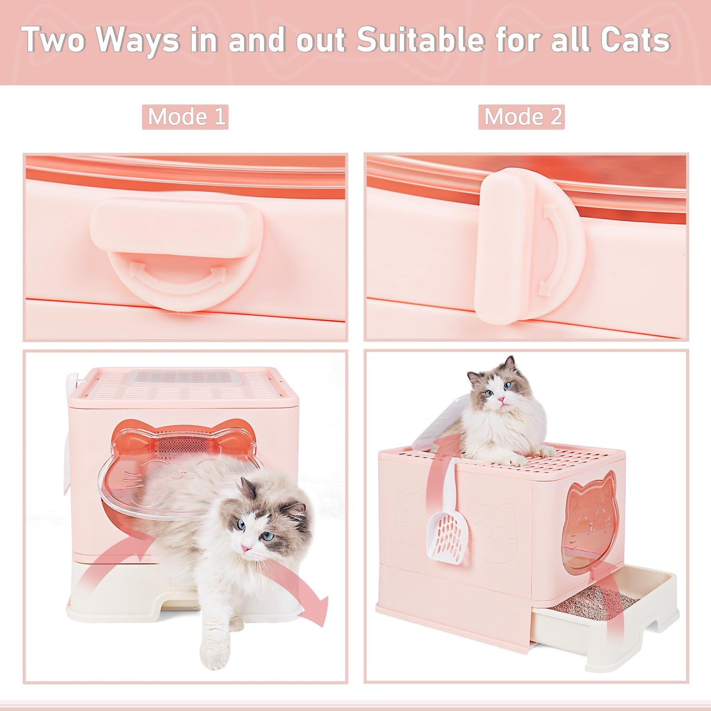 HelloMiao Fully Enclosed Cat Litter Box with Lid, Foldable Extra Large Cat Toilet, Drawer Type Cat Litter Tray with Plastic Scoop, Suitable for Cats Under 17.6Ib(8kg)
