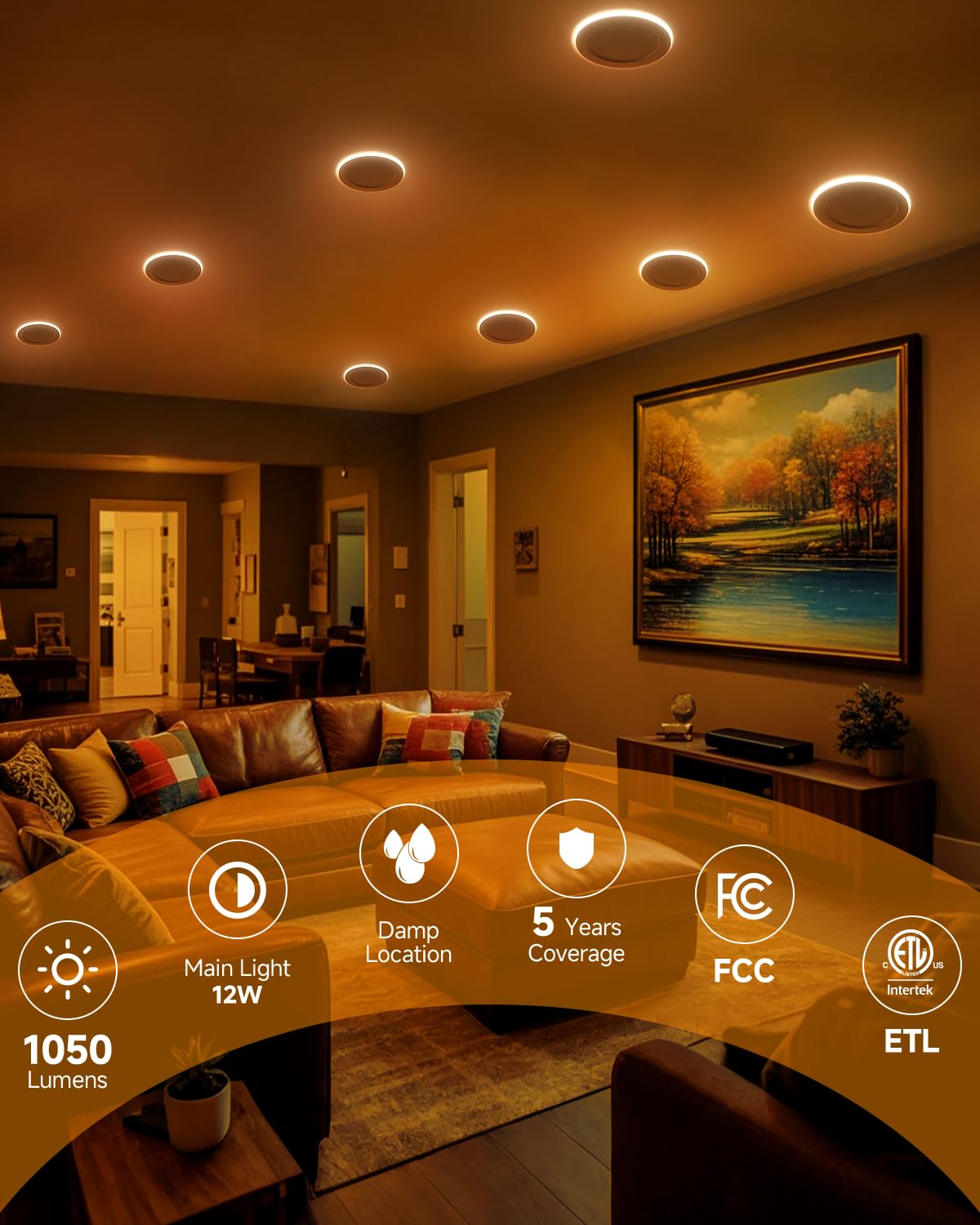 Ensenior 6 Pack 6 Inch LED Recessed Pot Light with Night Light, Dimmable, 2700K-5000K 5CCT, 1050LM 12W 120V, High Brightness Canless Wafer Downlight - ETL&FCC&IC