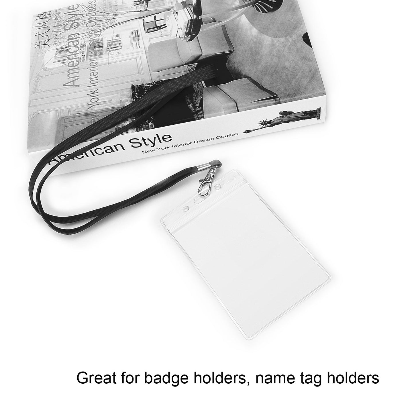 Neck Strap Lanyards - Fushing 100 Pack Black ID Badge Lanyards with Swivel Clasp for Office ID Card Holders Badges Holders Keychain