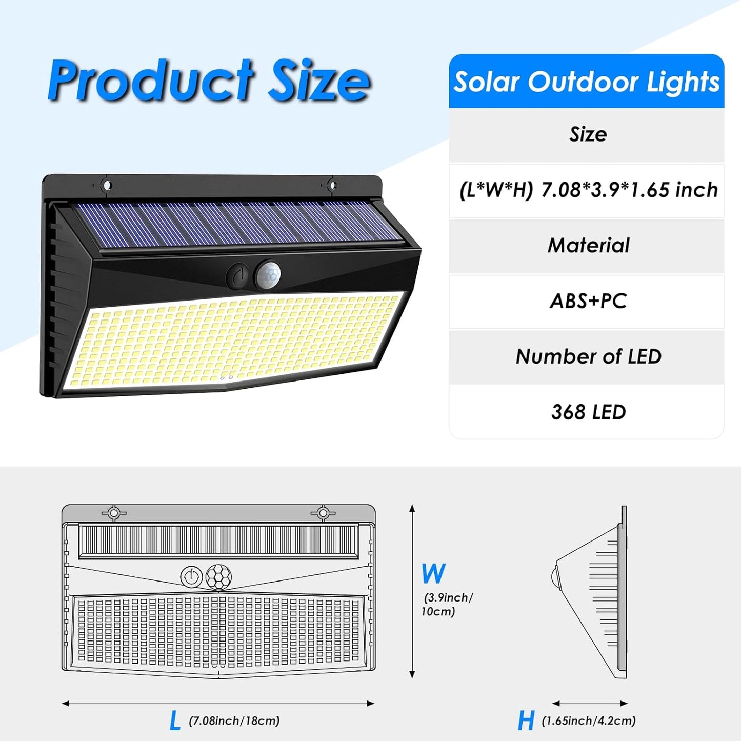 4 Pack Solar Lights Outdoor Motion Sensor, 368LED Super Bright Solar Powered Light with 3 Lighting Modes, IP65 Waterproof Wireless Solar Wall Lights Solar Security Lighting for Yard Garden Outside