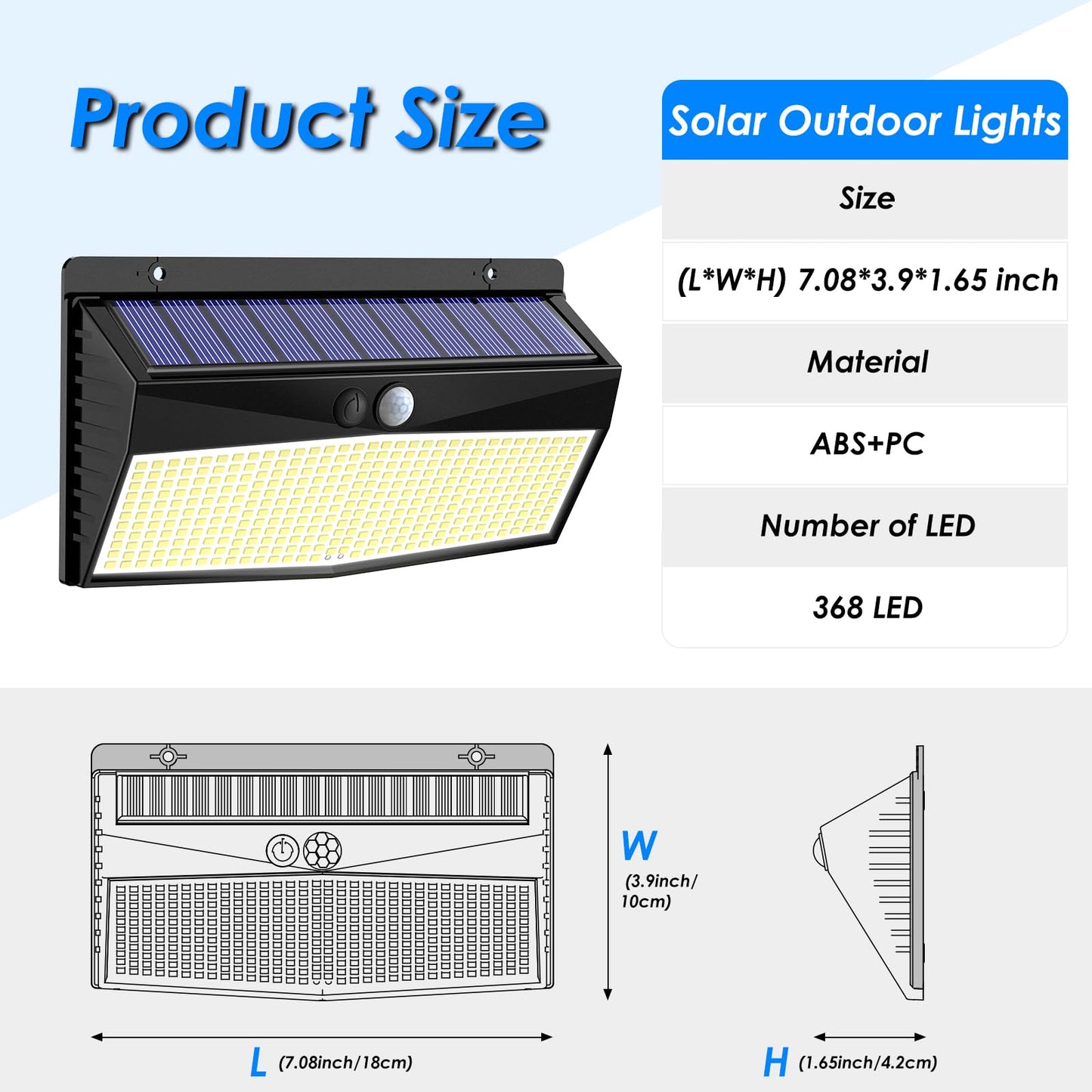 Peasur Solar Lights Outdoor Motion Sensor, 368LED Super Bright Solar Powered Light with 3 Lighting Modes Wireless, IP65 Waterproof Solar Wall Lights Security Lighting for Yard Deck Garage-2 Pack