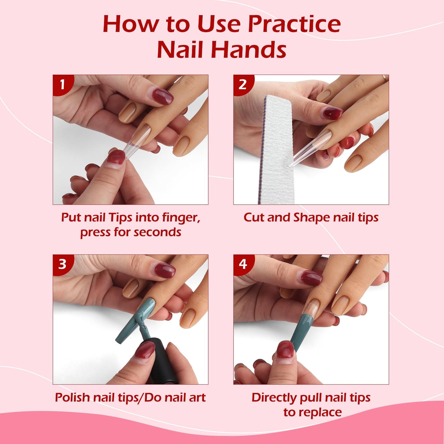 Silicone Practice Hand for Acrylic Nails,Flexible Bendable Nail Training Practice Hand,Life Size Soft Nail Mannequin Hand for Nails Practice Nail Tools Kit with 100pcs Practice Nail Tips,Clipper,File