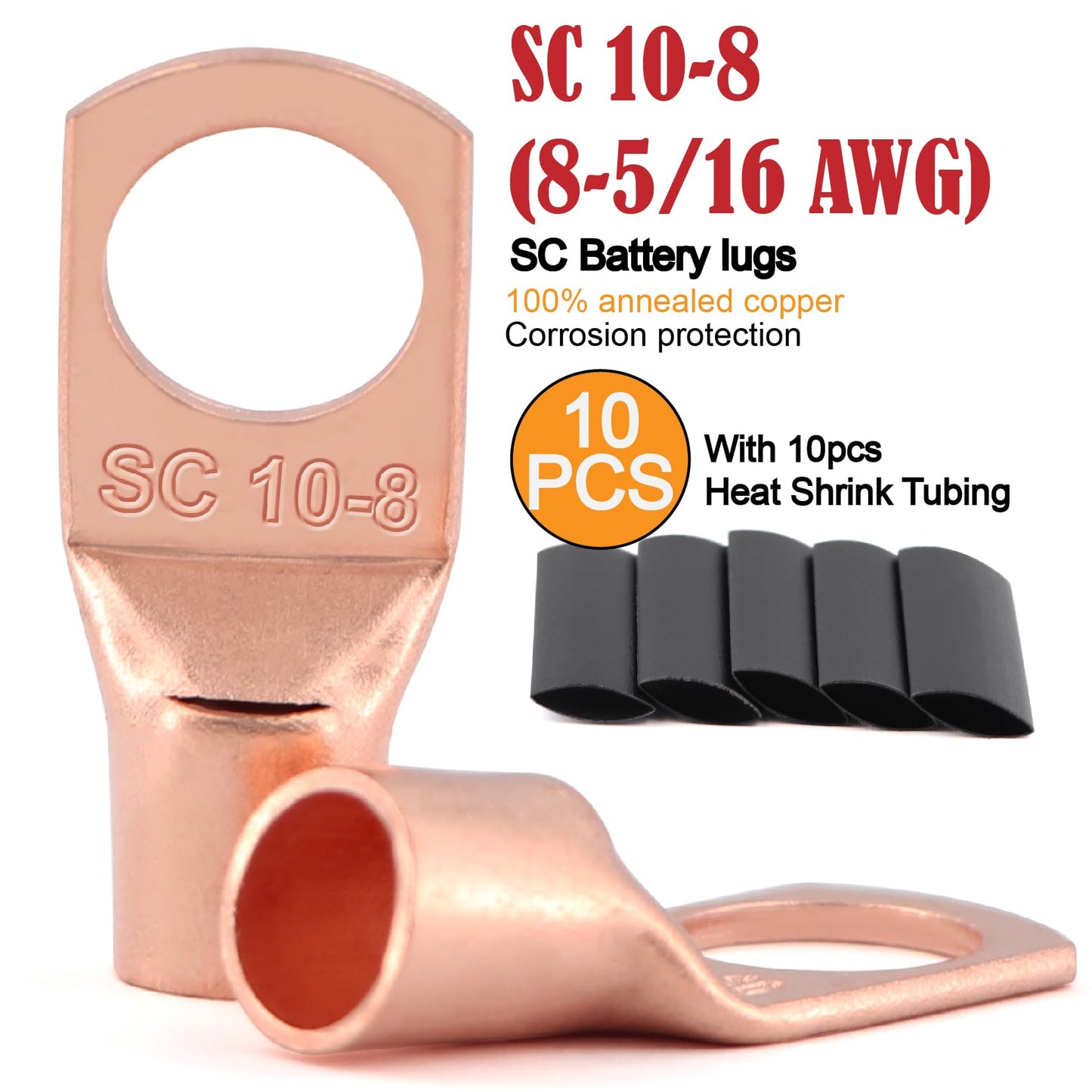 8 Gauge Wire (25FT Red+25FT Black) Copper Clad Aluminum CCA,60A Fuse Holder,20 Pcs Lugs,20 Pcs 2:1 Heat Shrink Tubes,Car Amplifier Power&Ground Cable,Primary Automotive Wire