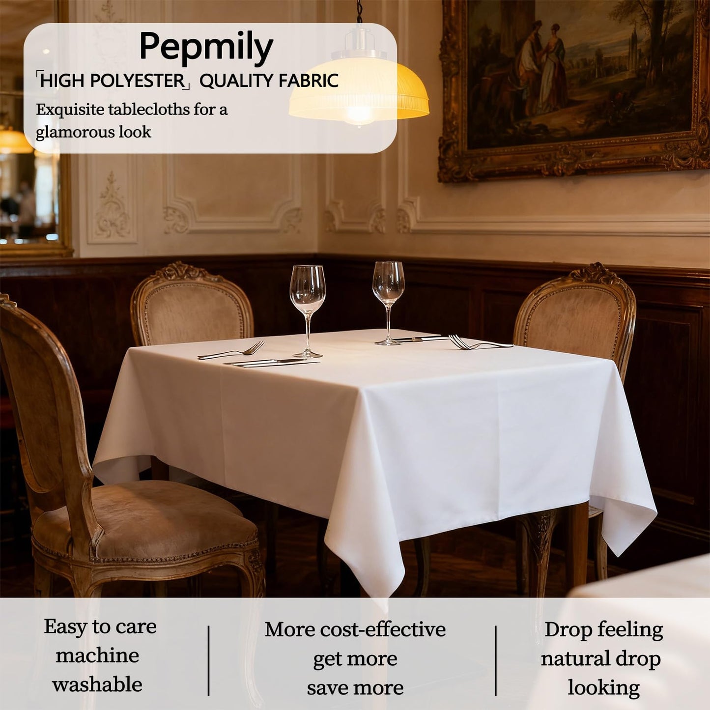 Pepmily 8 Pack White Rectangle Tablecloths, 60x126 Inch, Wrinkle Resistant, Polyester, For 8ft Rectangular Tables, 10-12 People, Wedding, Birthday, Anniversary