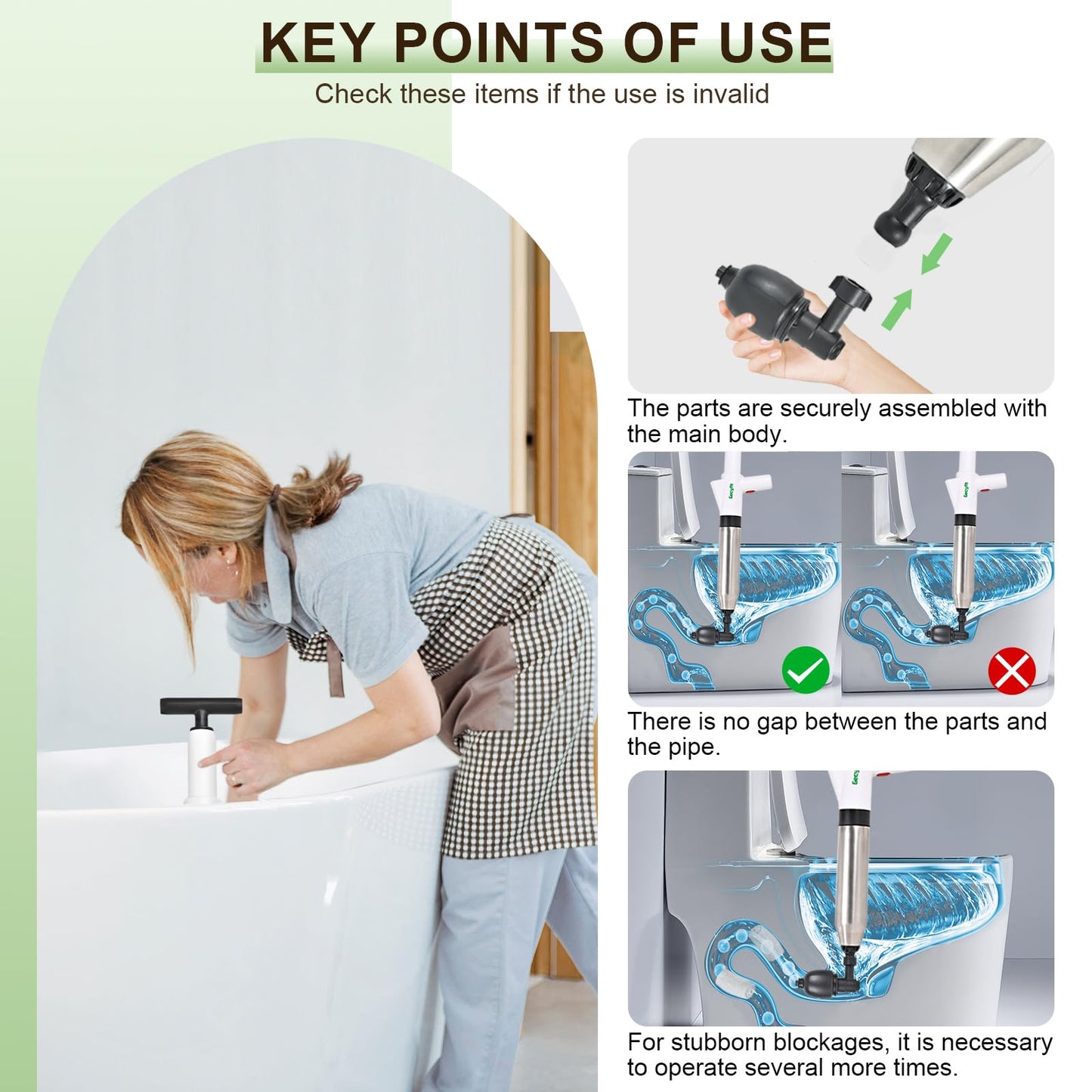 Gecyfit Toilet Plunger, High Pressure Drain Unclogging Tool, Plungers for Bathroom, Floor, Shower, Sink Heavy Duty, Multi-Purpose Air Pump Plunger for Toilet, Toilet Snakes for Hair Clog Remover